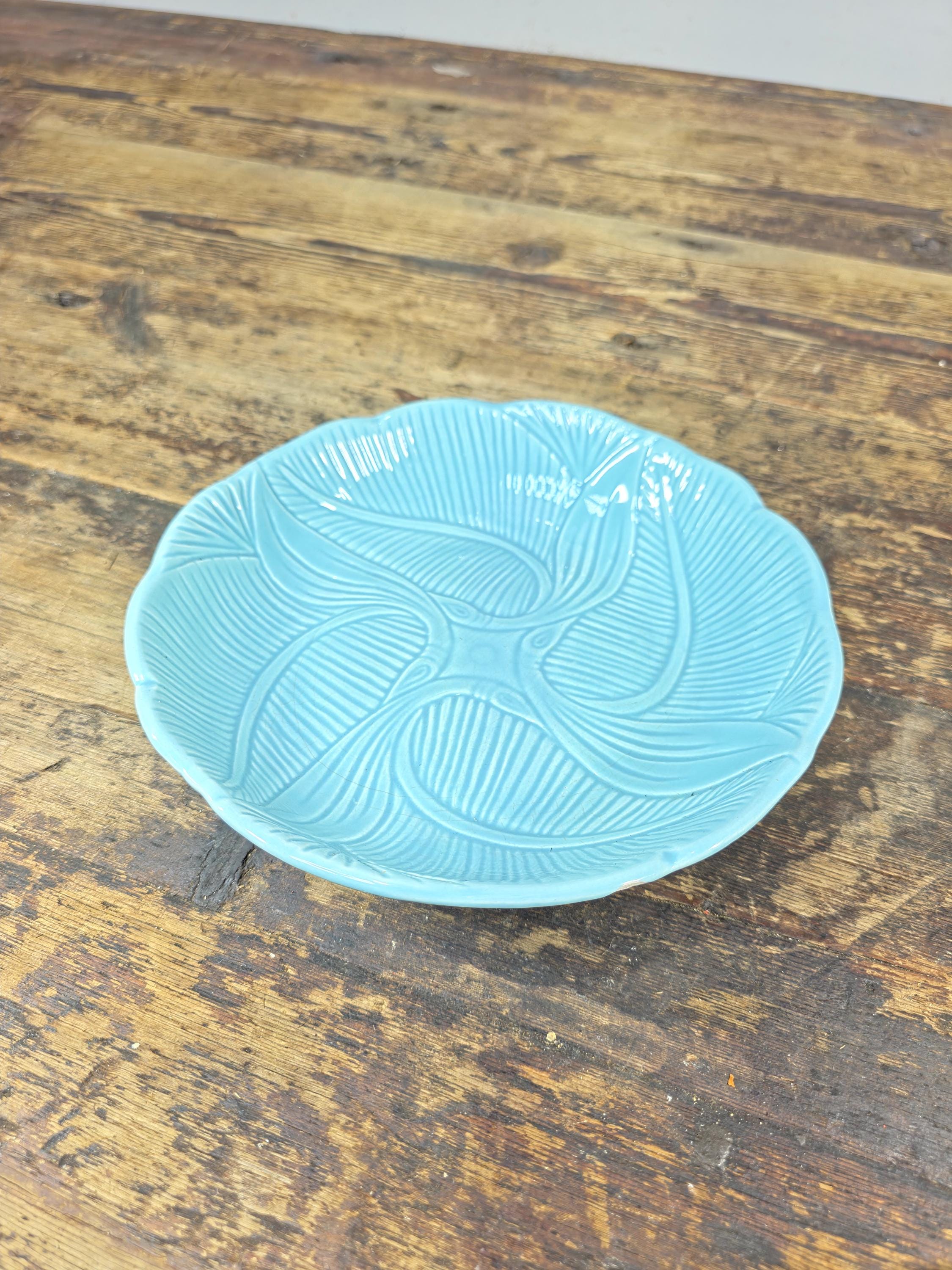 Maurice of California Turquoise Ceramic Plate 8" Mid Century Modern Dish USA