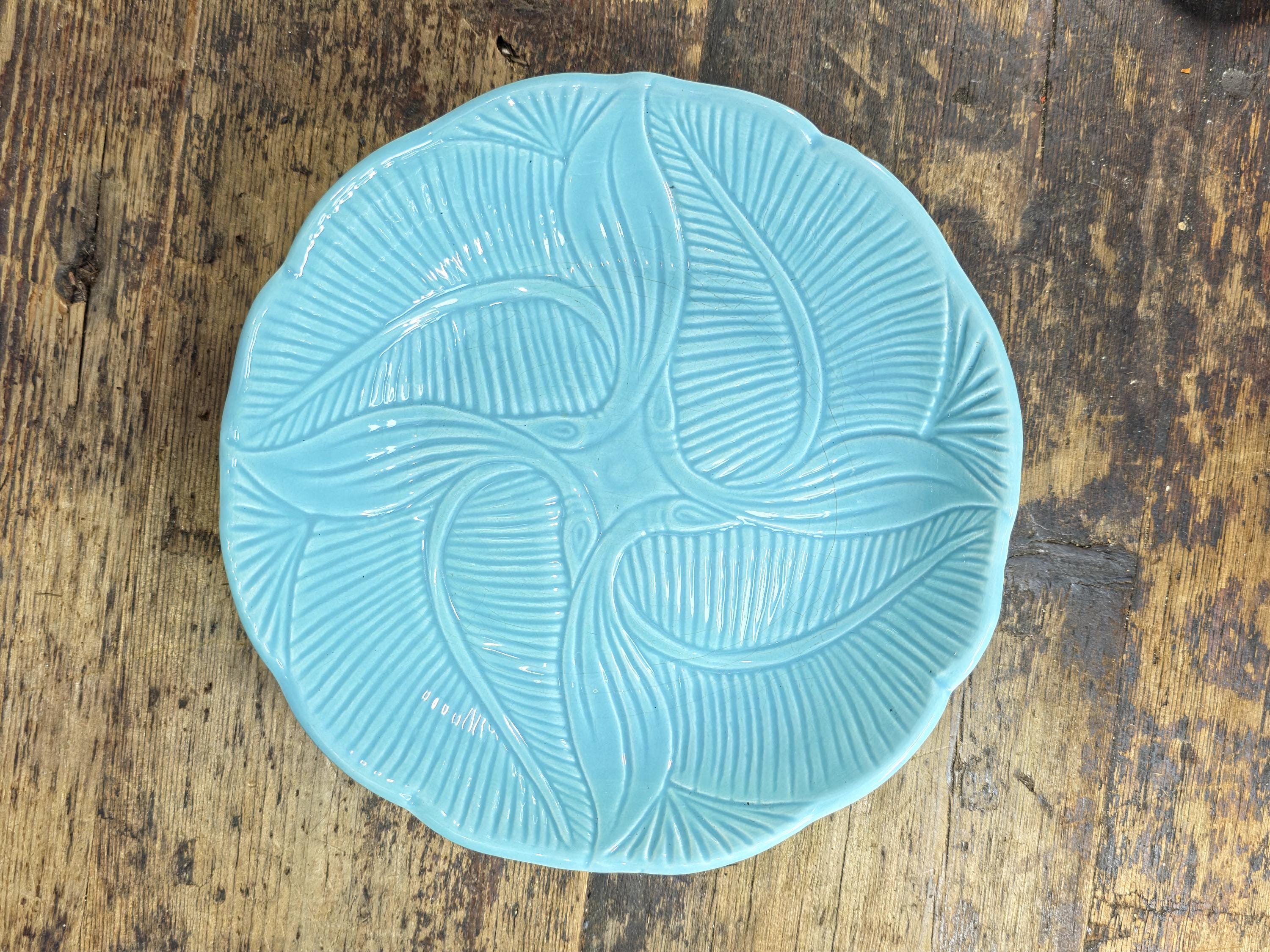 Maurice of California Turquoise Ceramic Plate 8" Mid Century Modern Dish USA