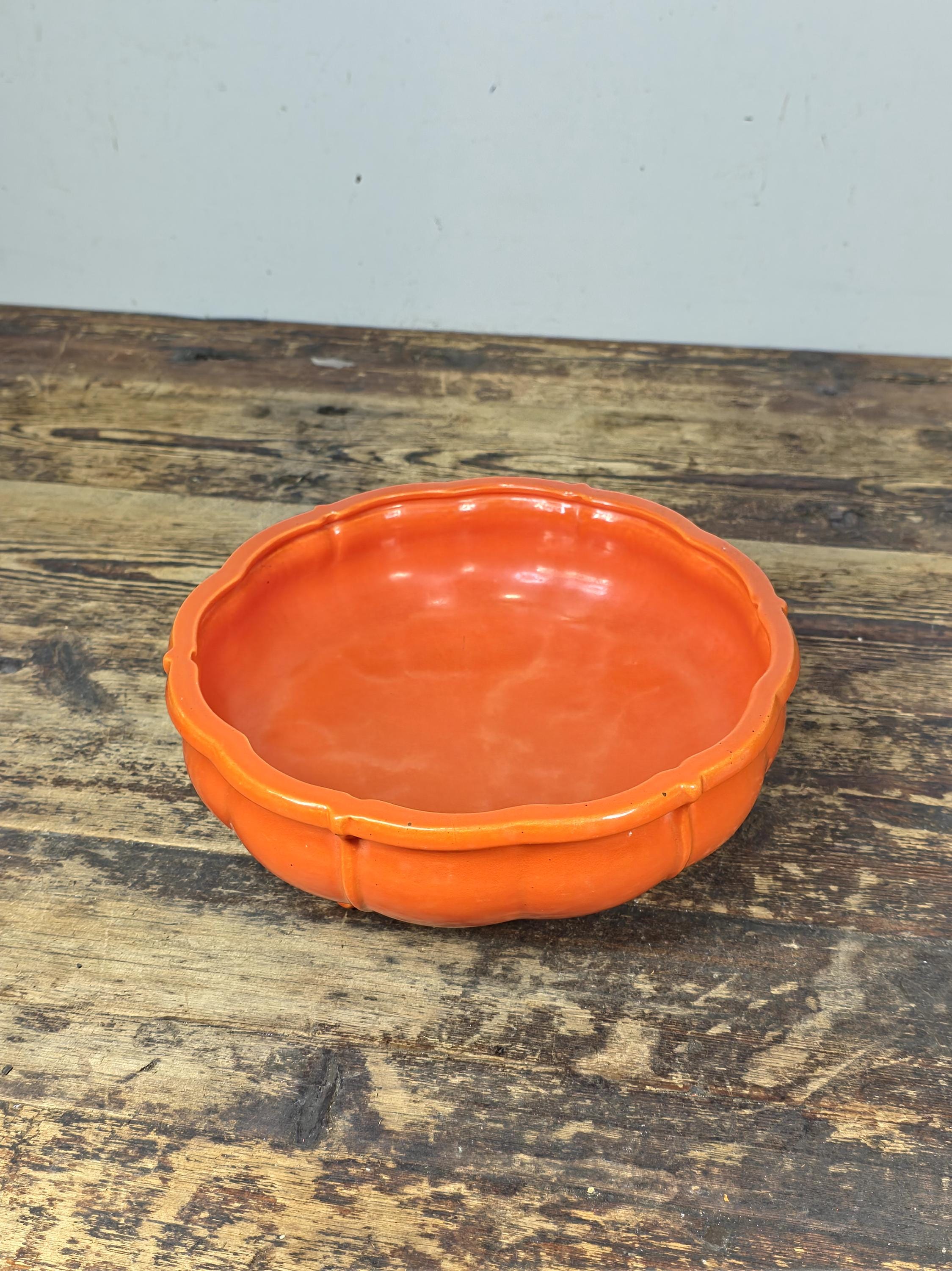 Vintage GMB USA Footed Ceramic Bowl / Planter – Orange Mid-Century
