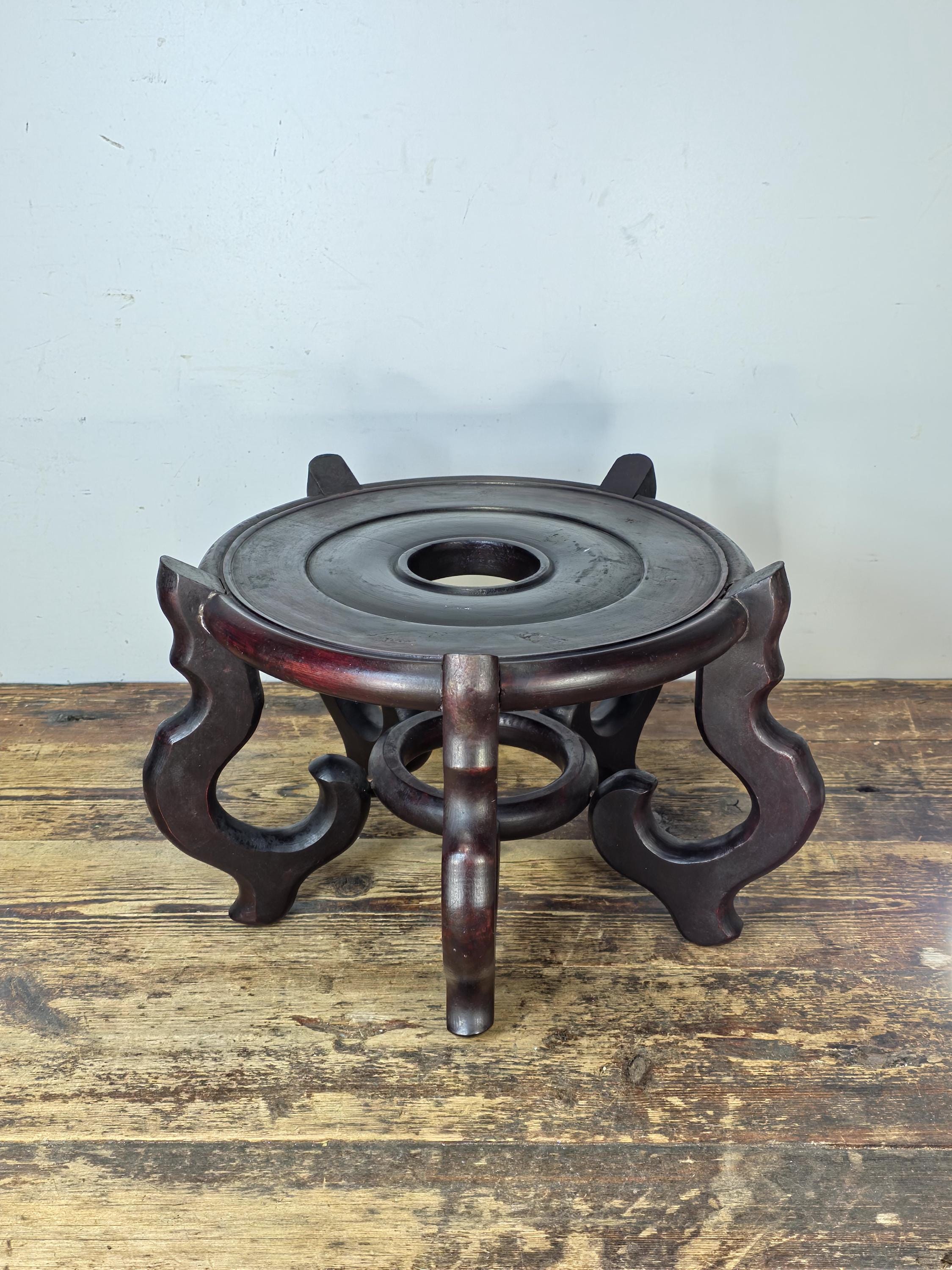 Vintage Asian Carved Wood Display Stand 15" Large Base – Usable Space 11"