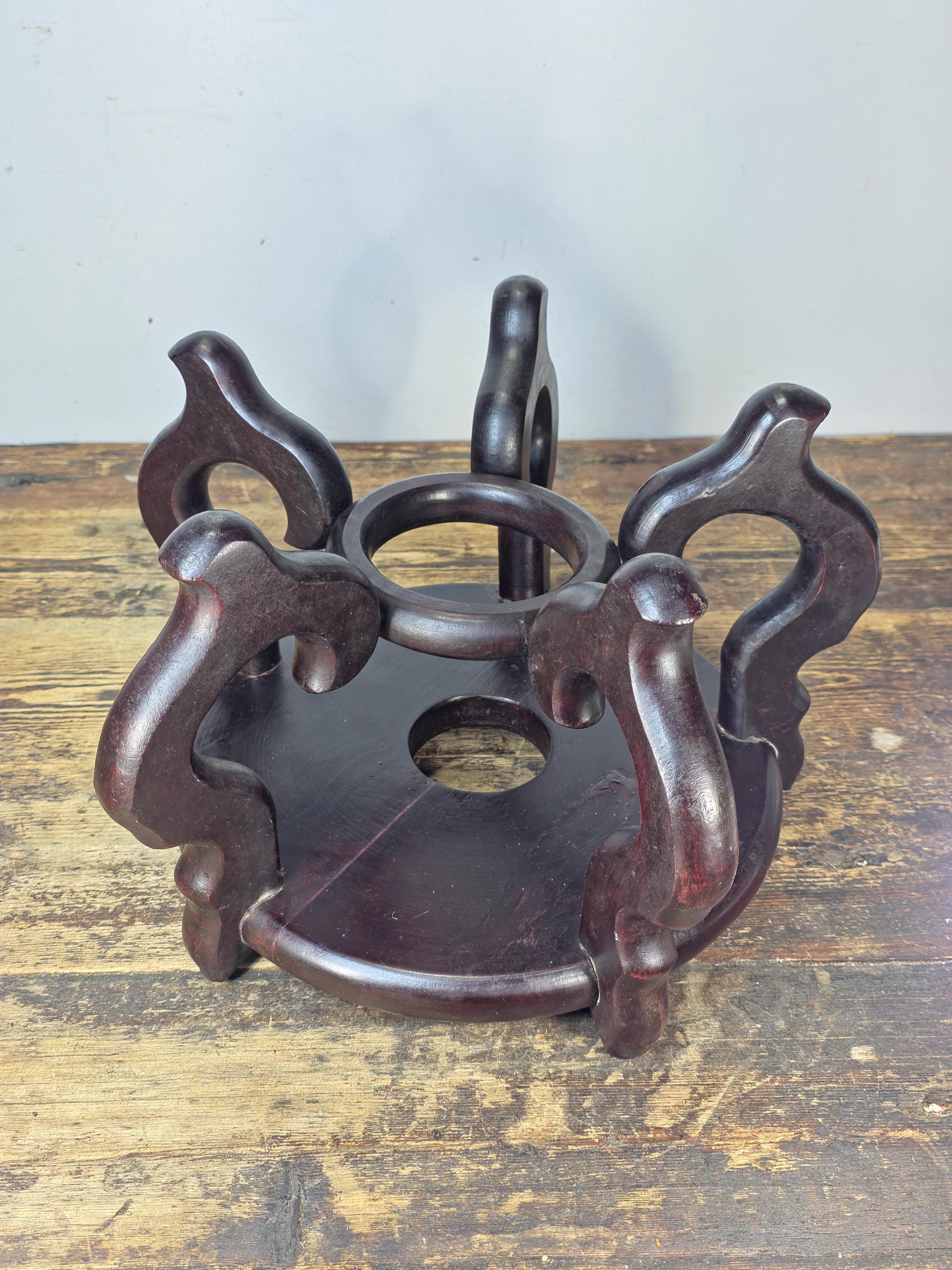 Vintage Asian Carved Wood Display Stand 15" Large Base – Usable Space 11"