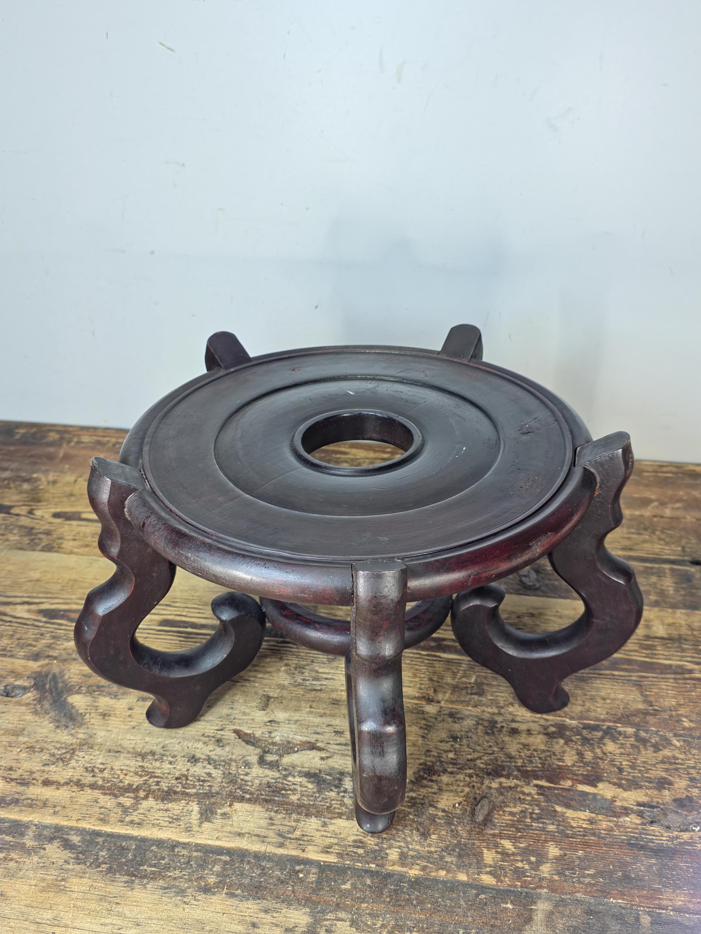 Vintage Asian Carved Wood Display Stand 15" Large Base – Usable Space 11"