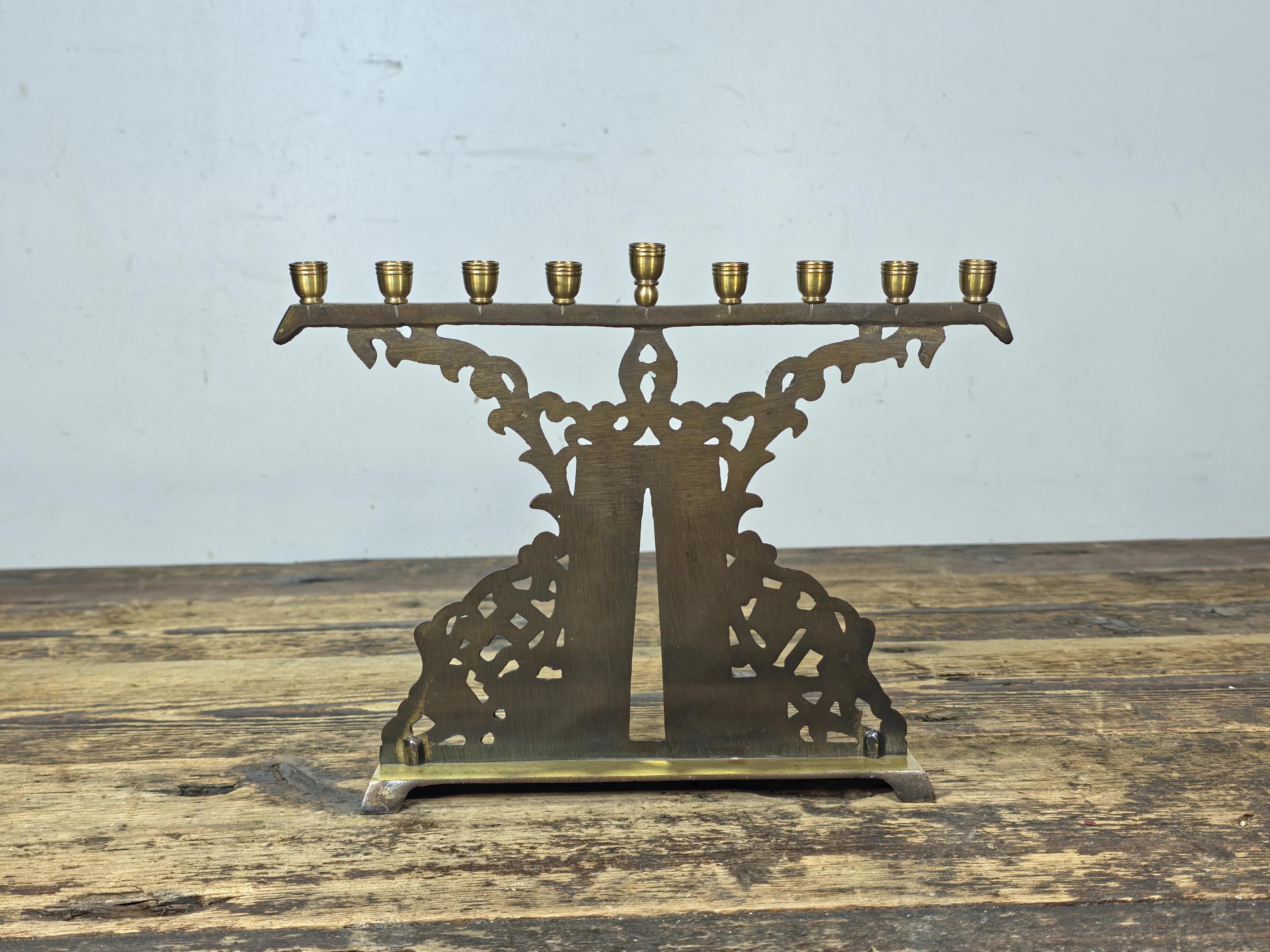 Vintage Brass Hanukkah Menorah – Israel – 12 Tribes Judaica – Mid Century