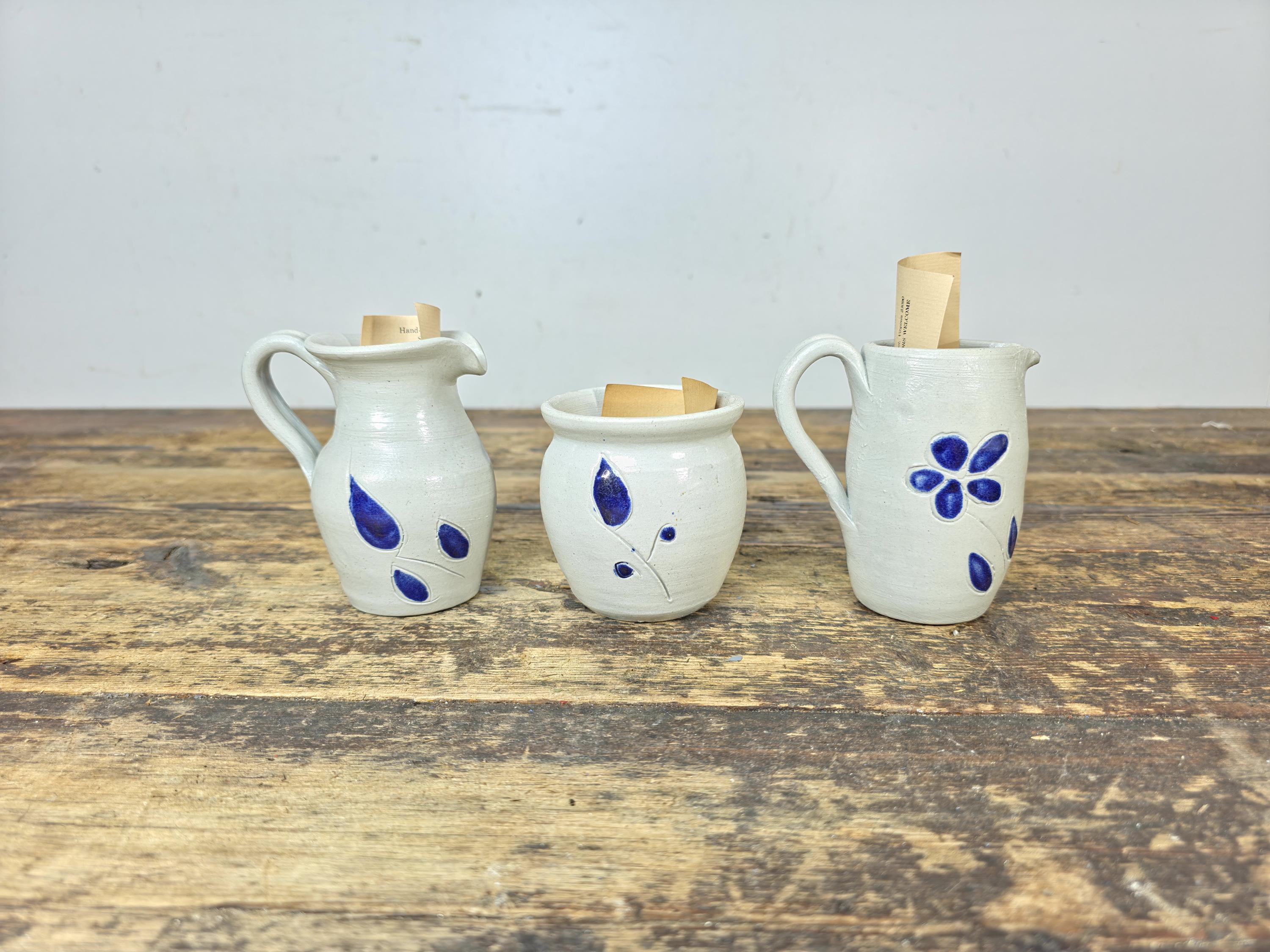 NOS Williamsburg Pottery Salt Glaze Mini Pitcher Pot Set of 3