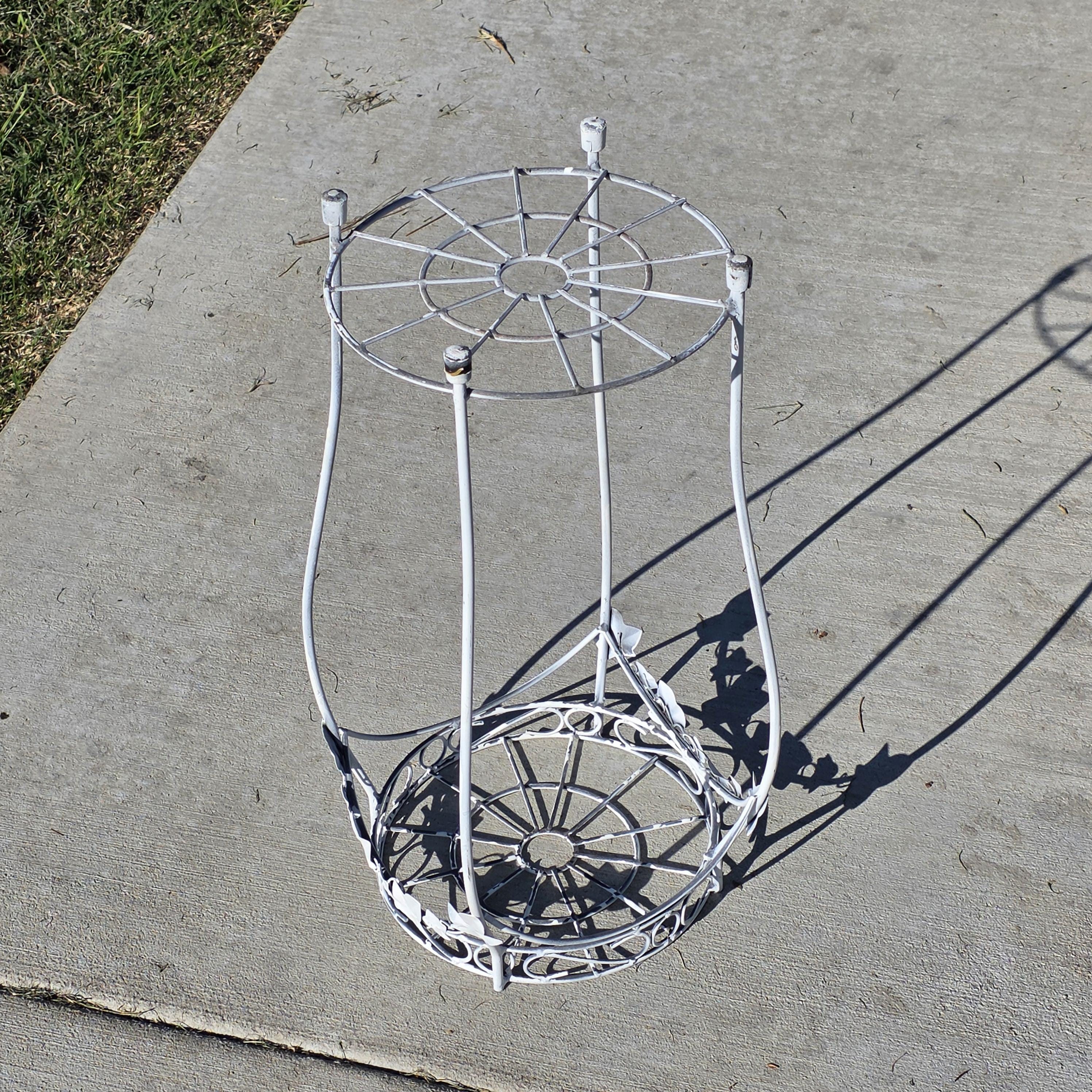 On Hold/ Vintage White Wire Metal Plant Stand with Ivy Accents – 22"H