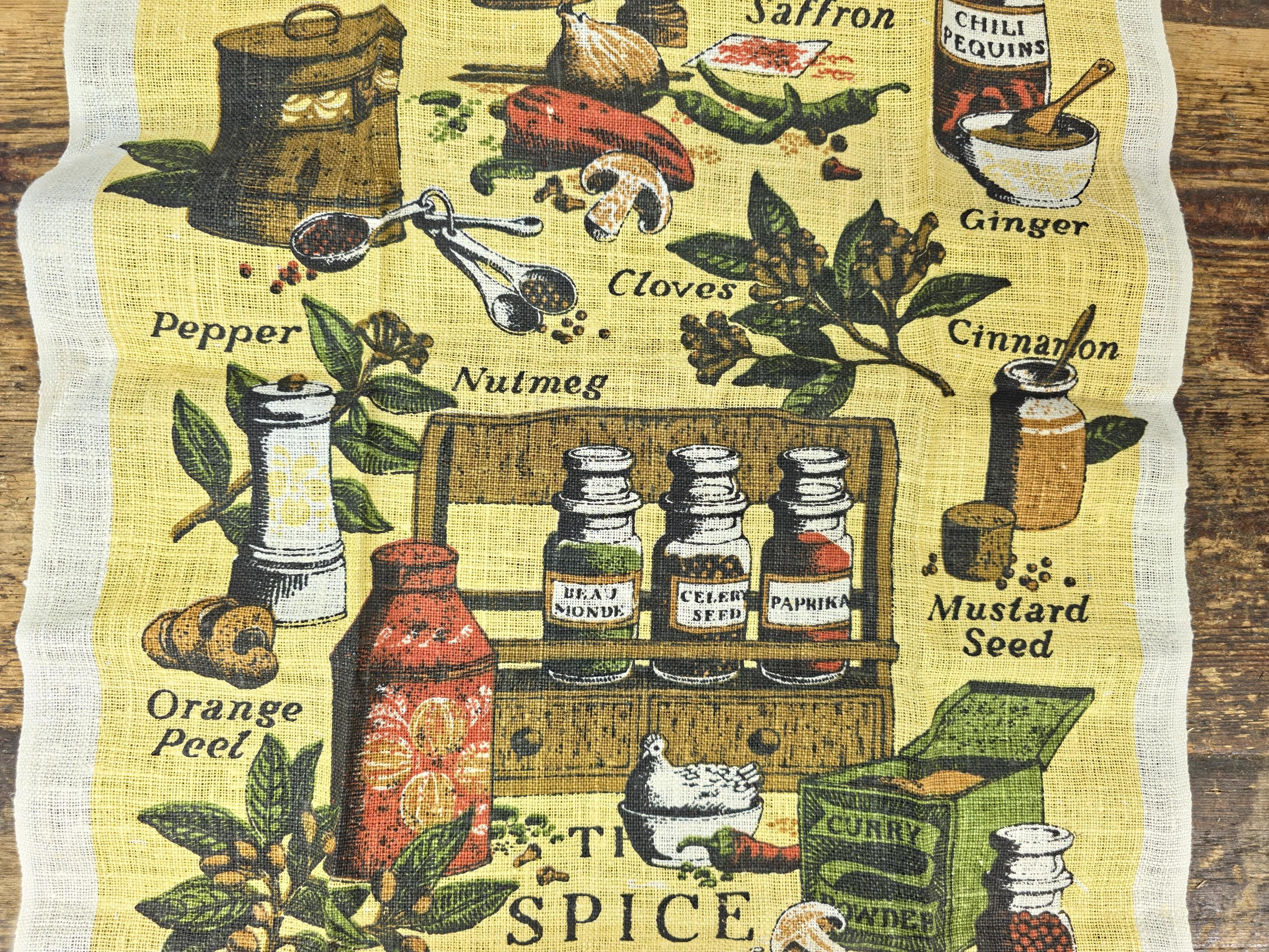 Vintage Kay Dee “The Spice Shelf” Pure Linen Tea Towel 1970s