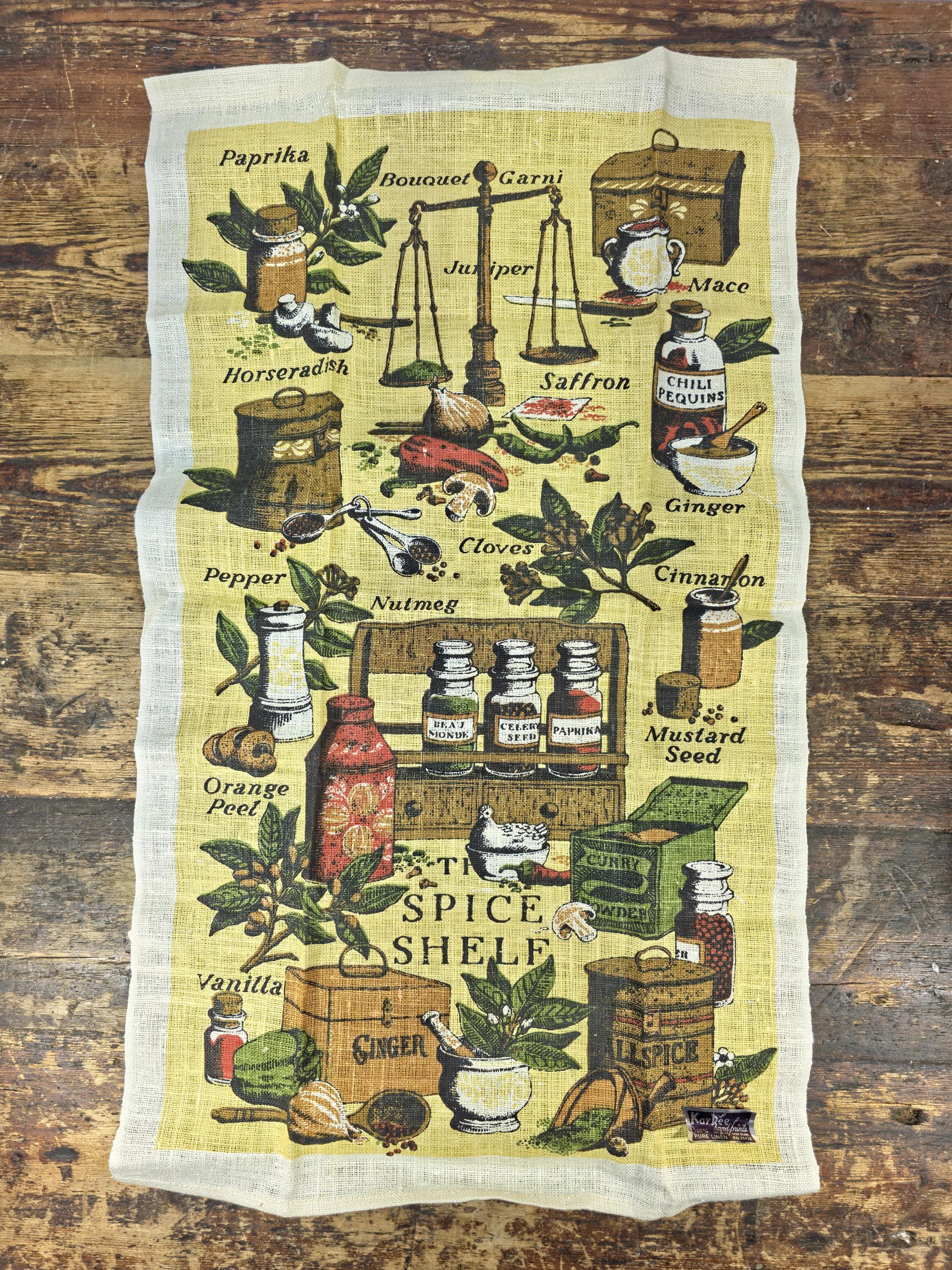Vintage Kay Dee “The Spice Shelf” Pure Linen Tea Towel 1970s