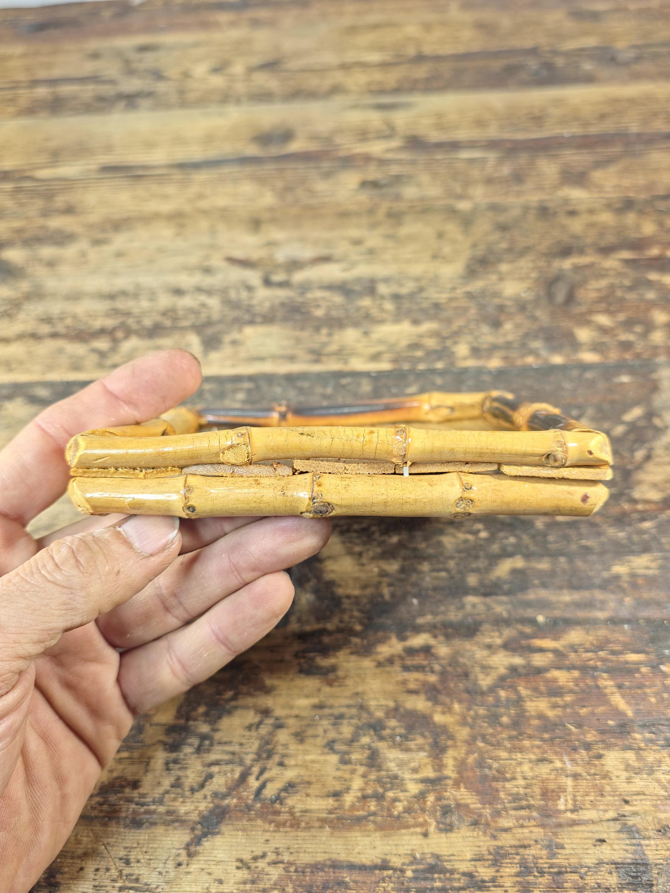 Vintage Handmade Bamboo Square Tray – 5.5" Natural Display Stand / Coaster