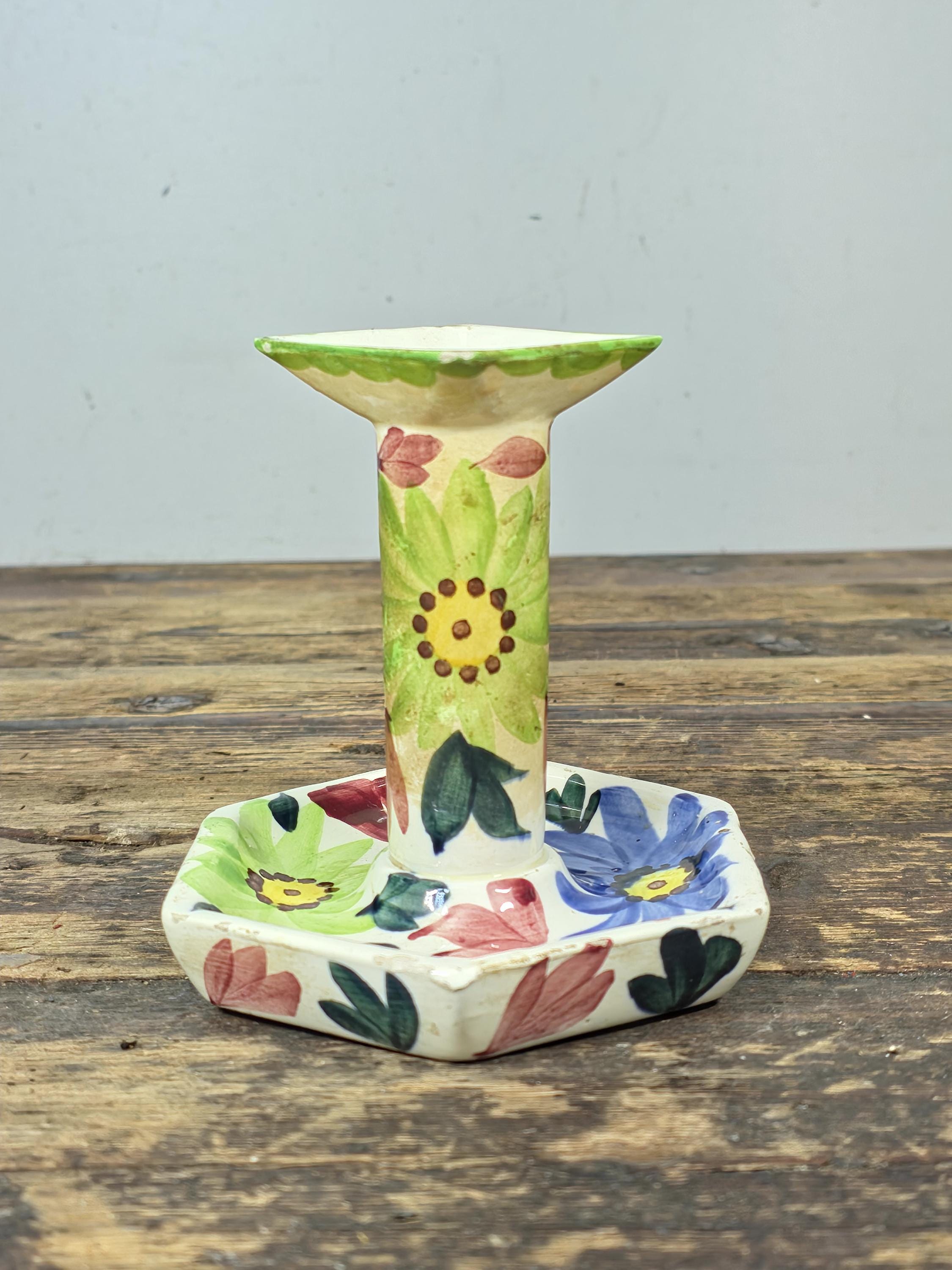 Vintage SMF Schramberg Handpainted Floral Chamberstick Candle Holder Germany