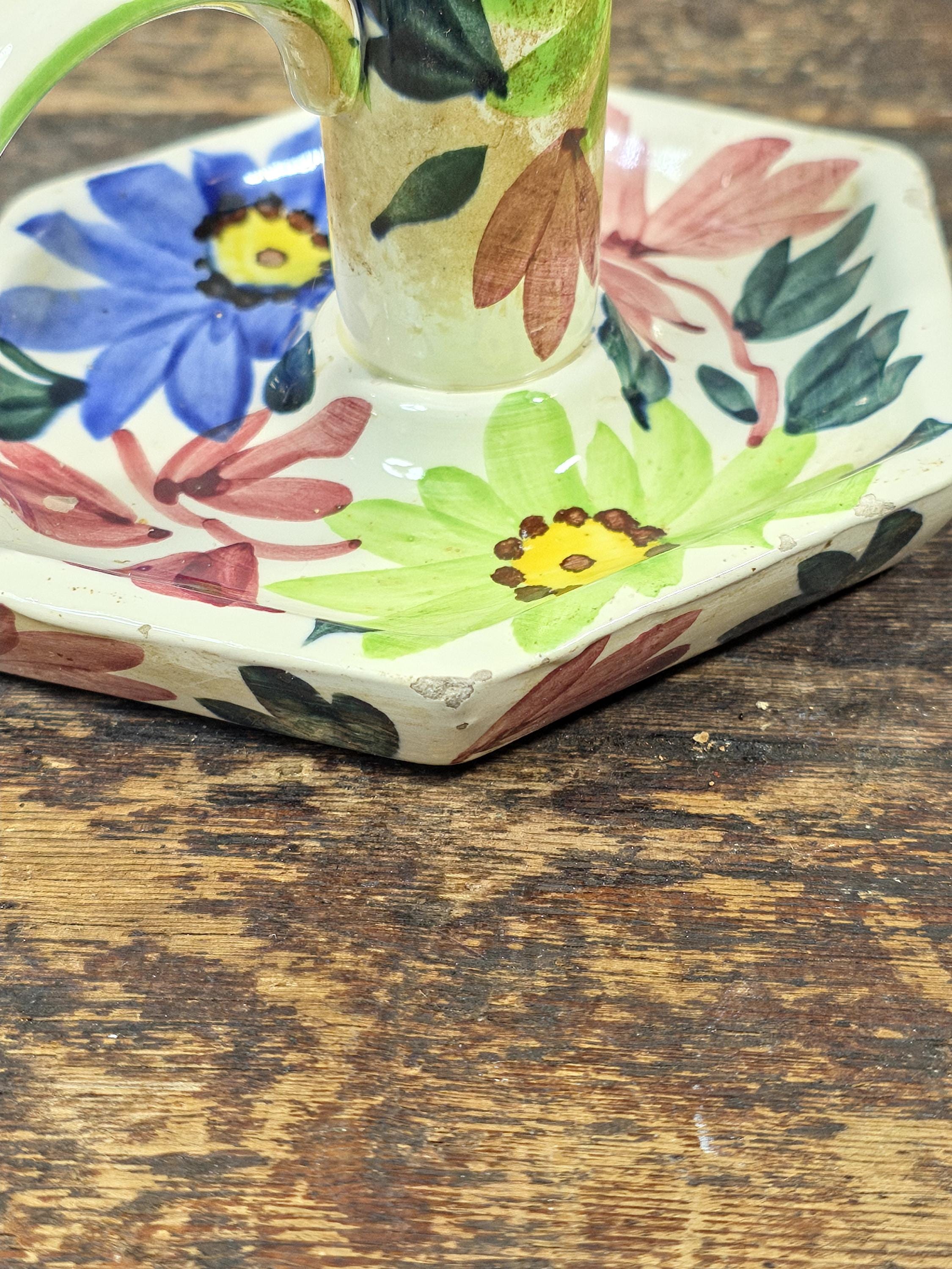 Vintage SMF Schramberg Handpainted Floral Chamberstick Candle Holder Germany