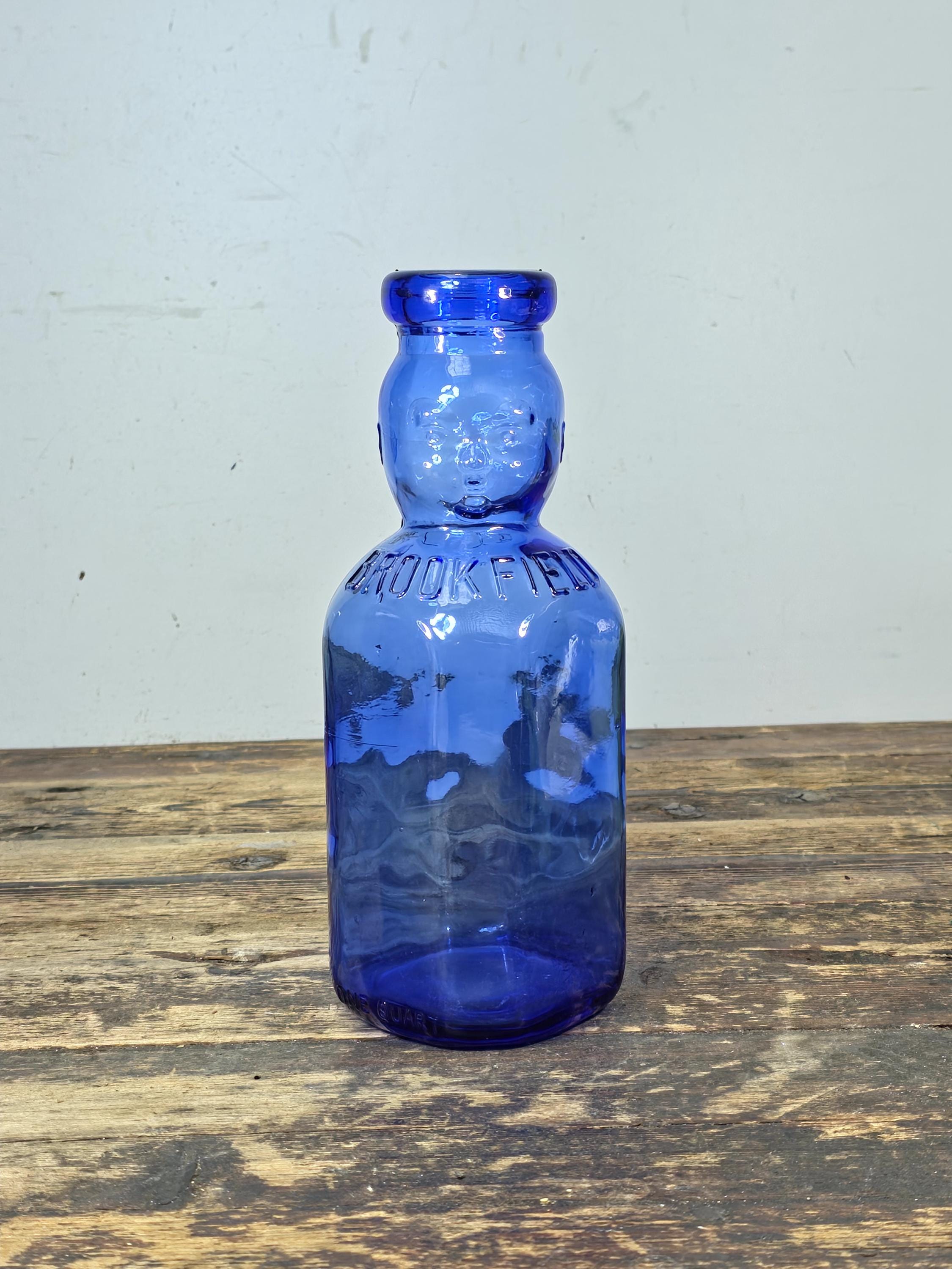 Brookfield Baby Top Cobalt Blue Glass Bottle 1 Quart – Vintage Figural Jar