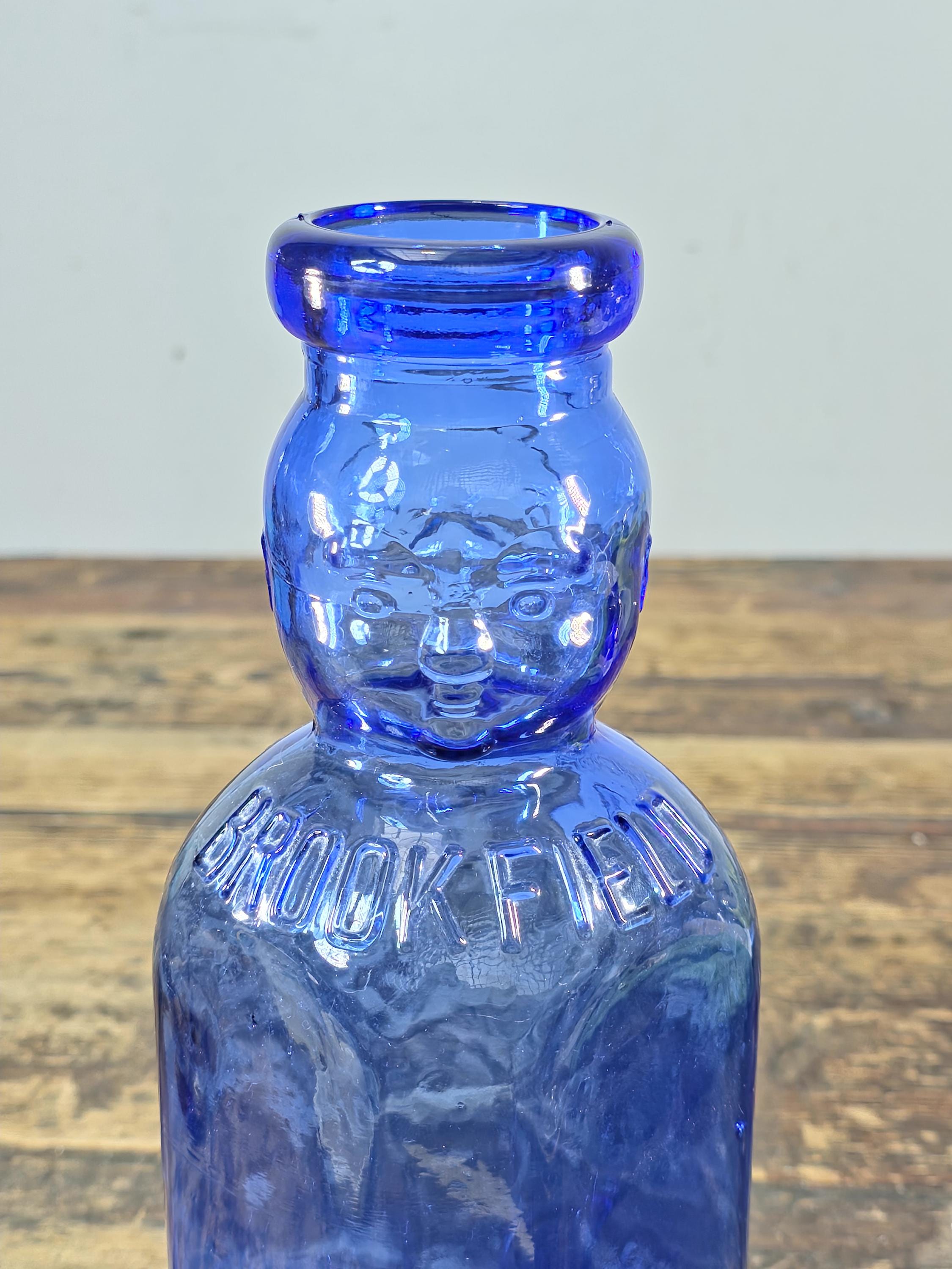 Brookfield Baby Top Cobalt Blue Glass Bottle 1 Quart – Vintage Figural Jar