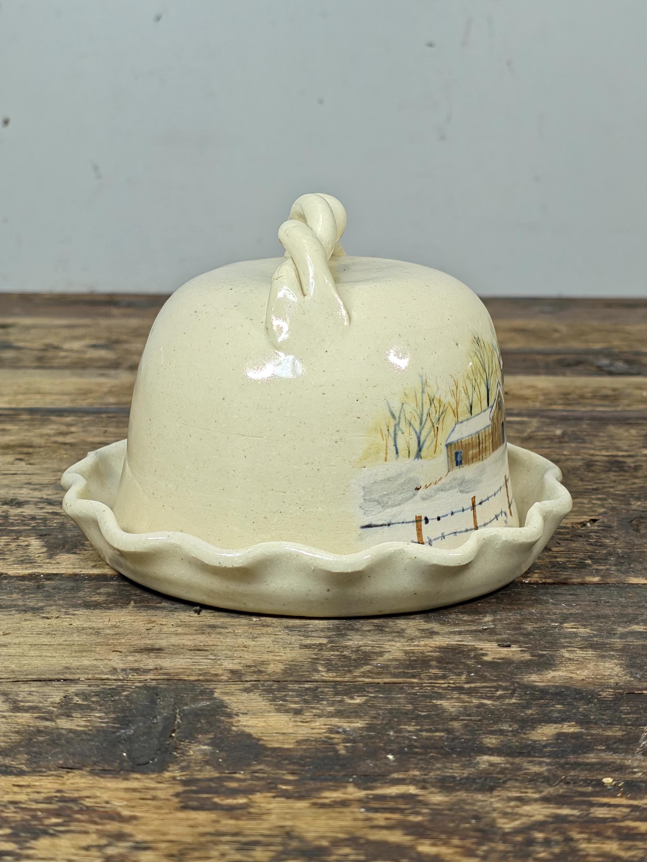 Handmade John Garrou Pottery Butter Dish Dome Old Fort NC Signed 1986