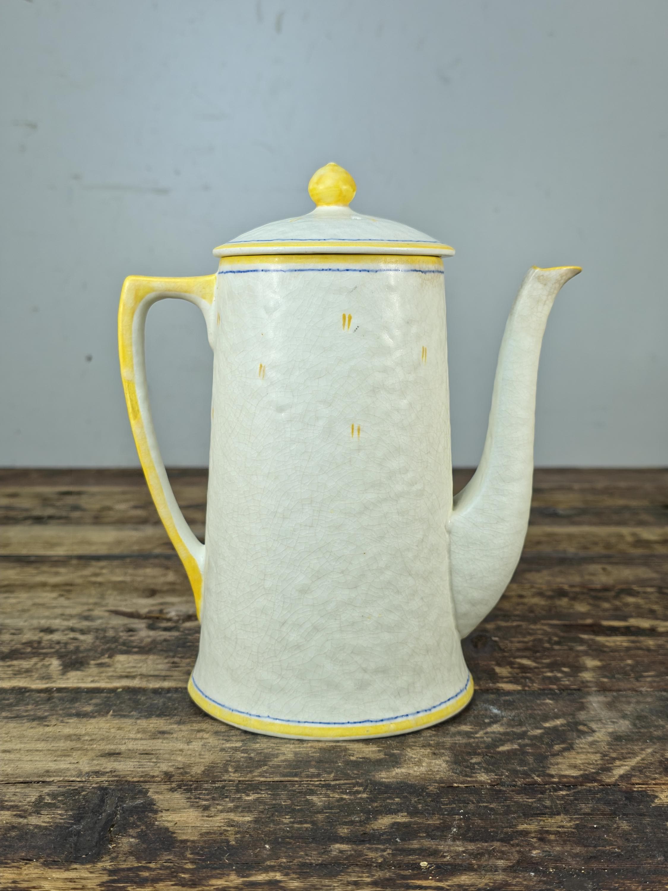 Crown Ducal Snow Glaze Coffee Pot 2lb Hand Painted Floral England Vintage