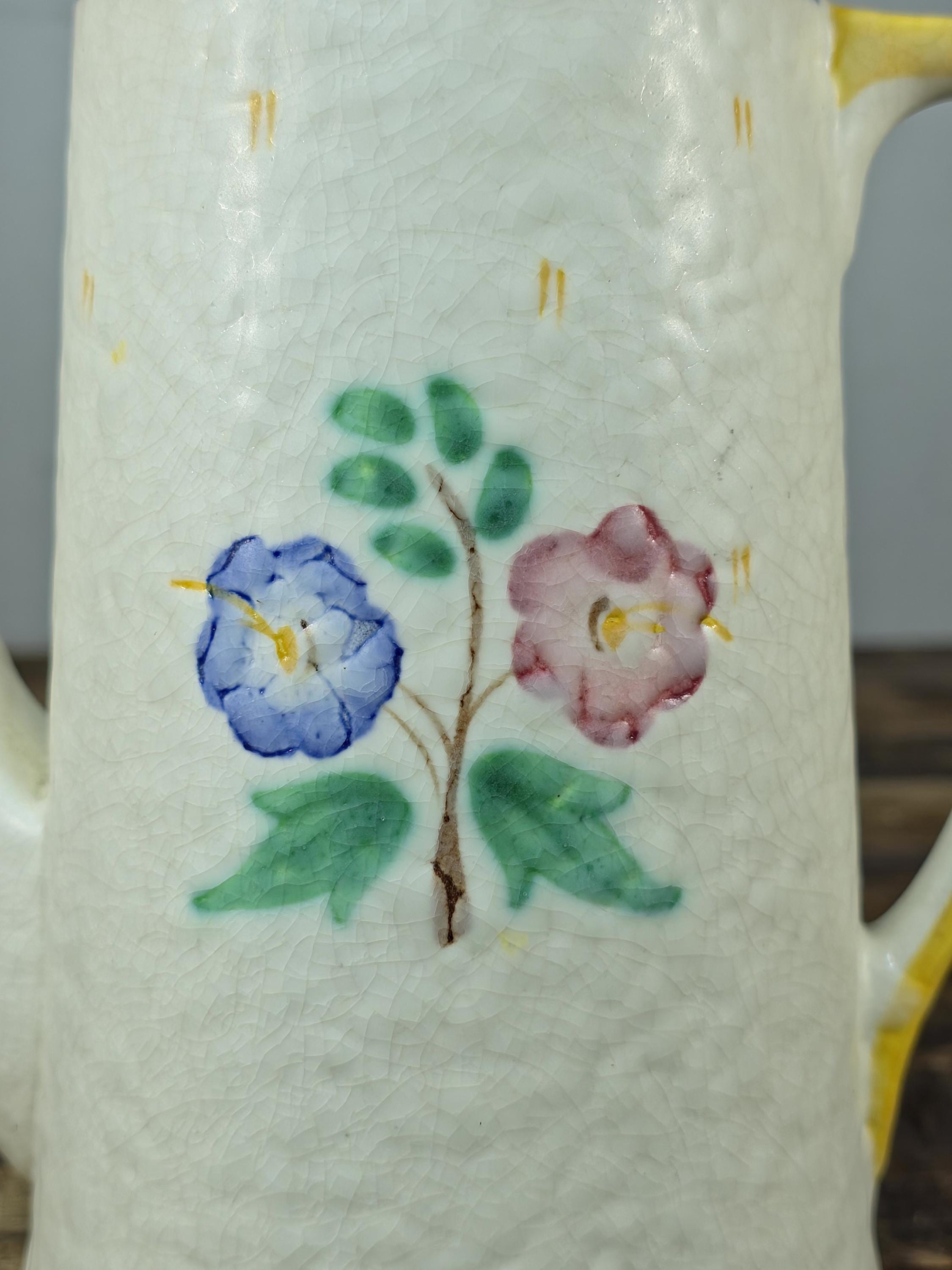 Crown Ducal Snow Glaze Coffee Pot 2lb Hand Painted Floral England Vintage