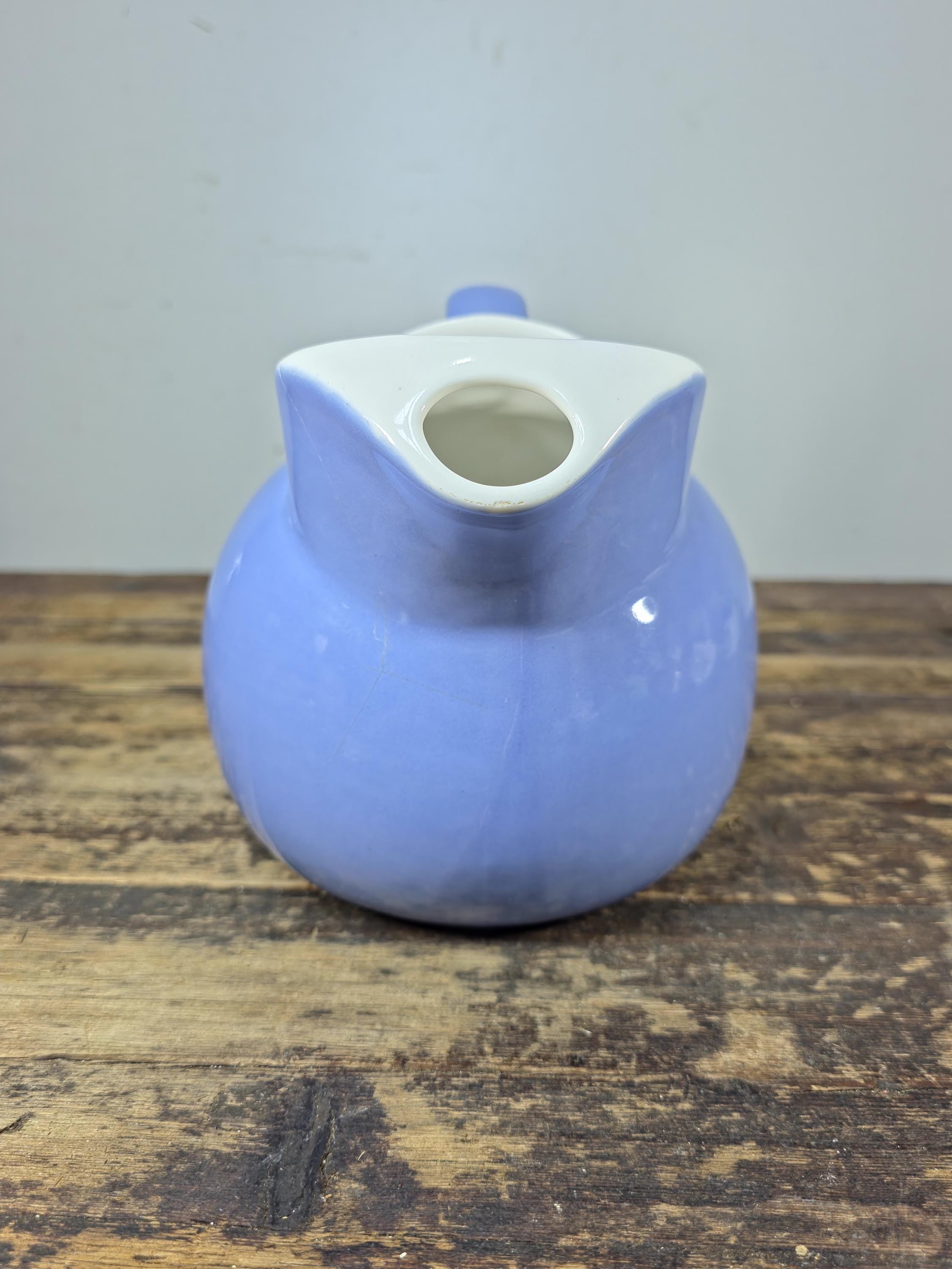 Vintage Coorsite No.937 Water Pitcher Lavender White Ceramic Jug Hairline Crack