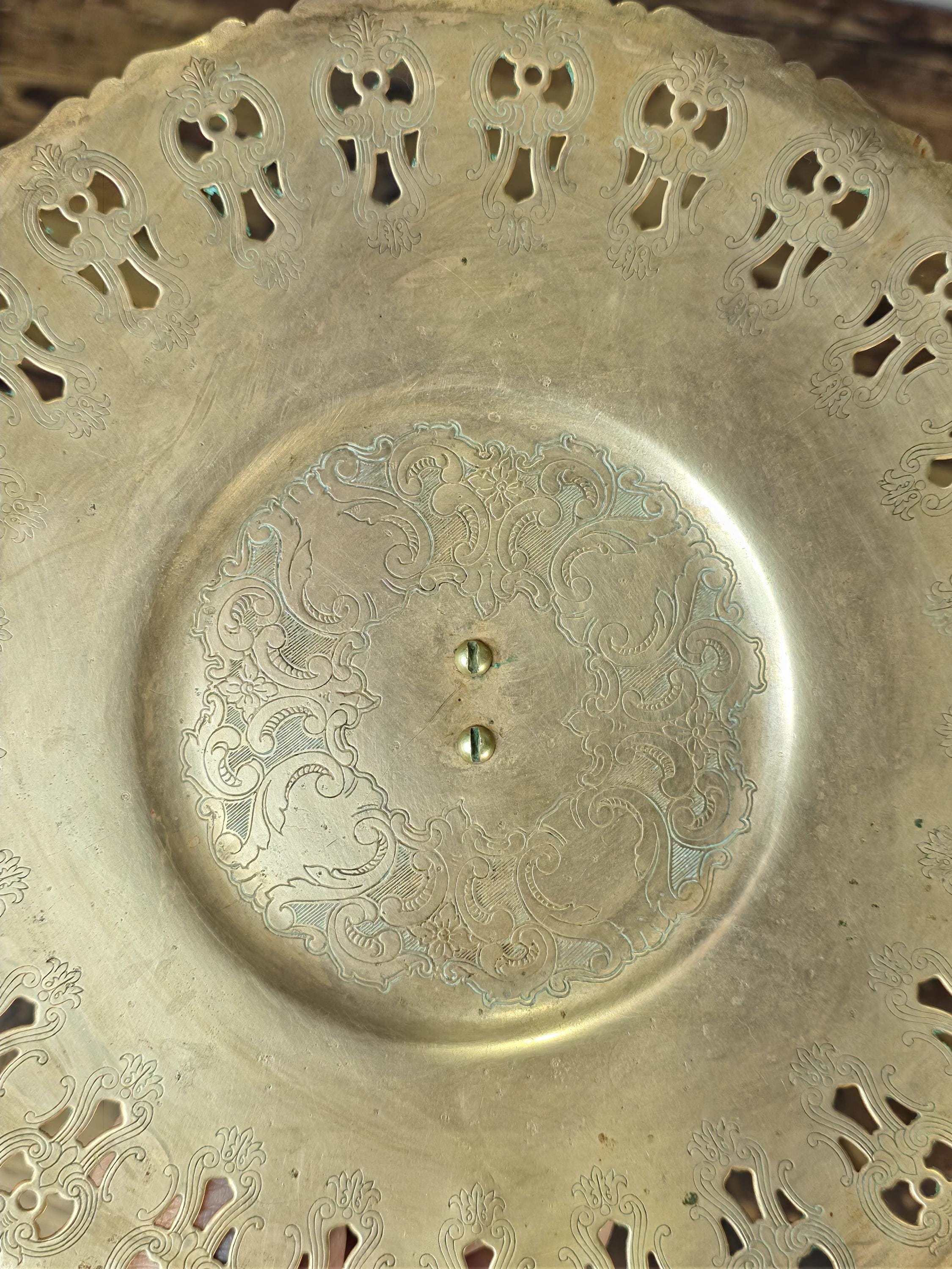 Antique Brass Pierced Wall Sconce Reflector Plate – Ornate Engraved Design 9.25"