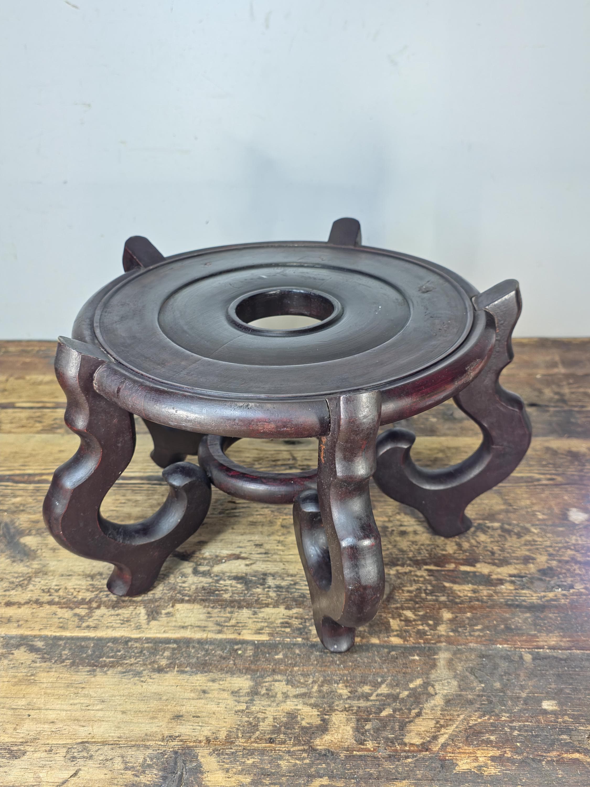 Vintage Asian Carved Wood Display Stand 15" Large Base – Usable Space 11"