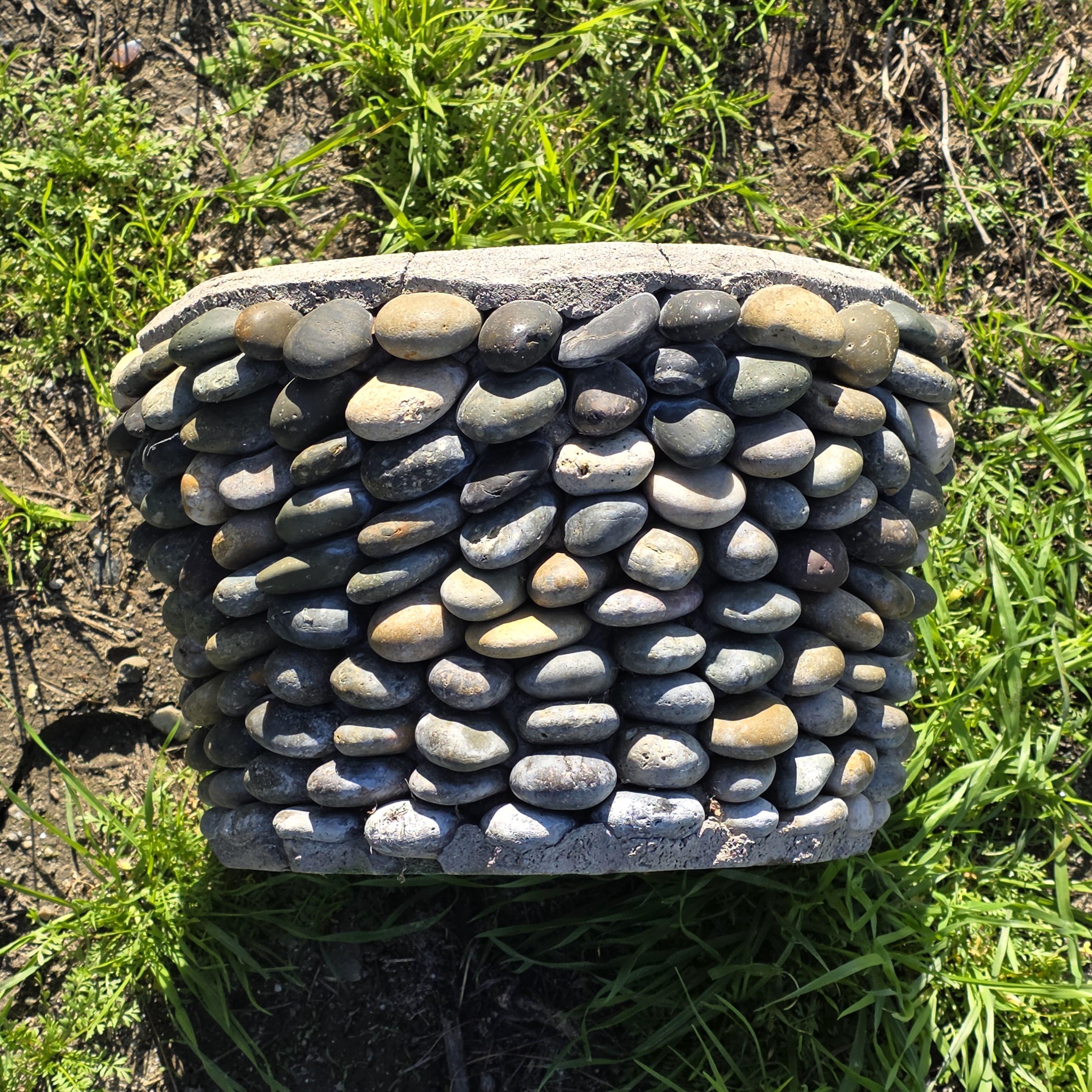 Vintage Hand-Made River Rock Concrete Planter – 13"Dia x 8.75"H - Heavy 43lb.