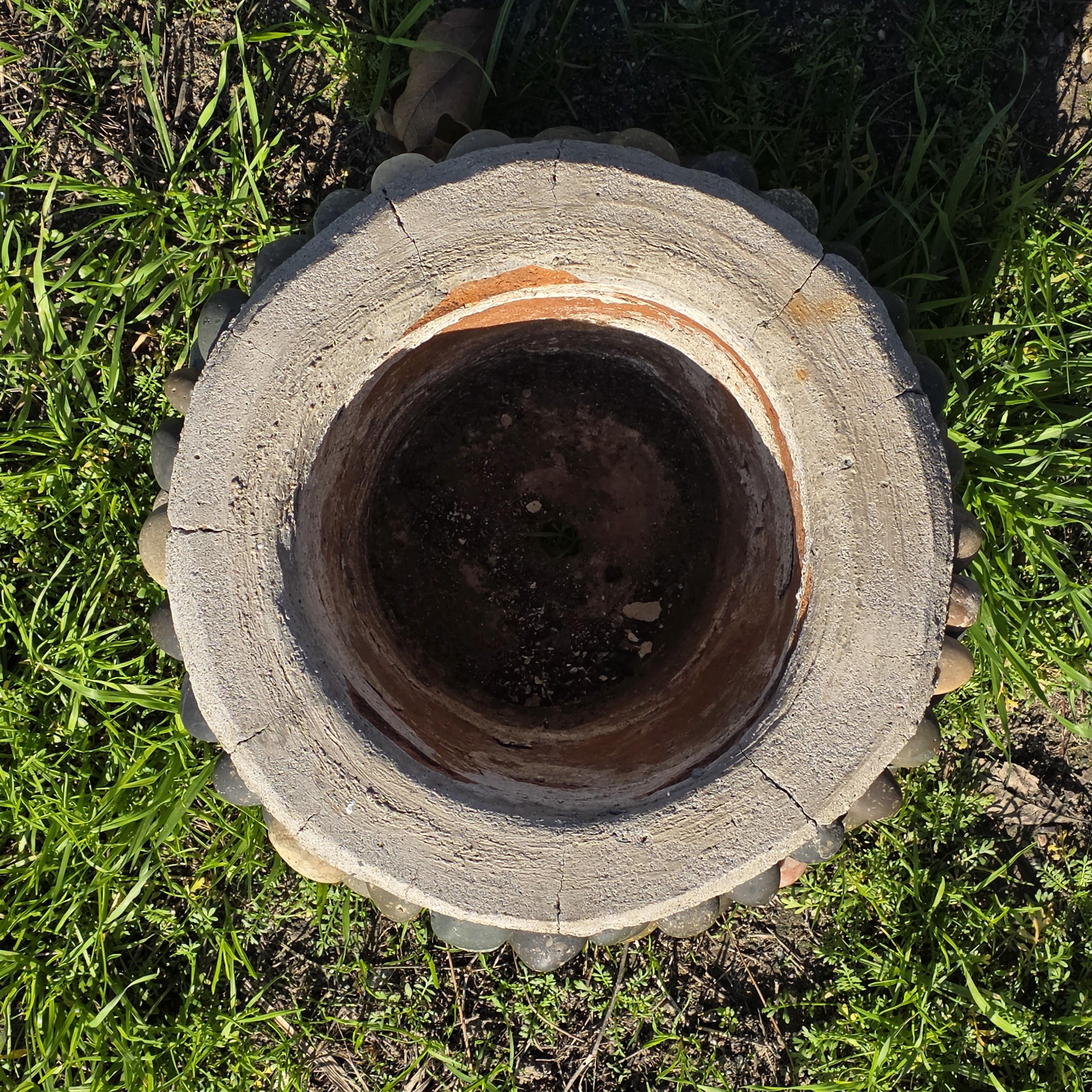 Vintage Hand-Made River Rock Concrete Planter – 13"Dia x 8.75"H - Heavy 43lb.