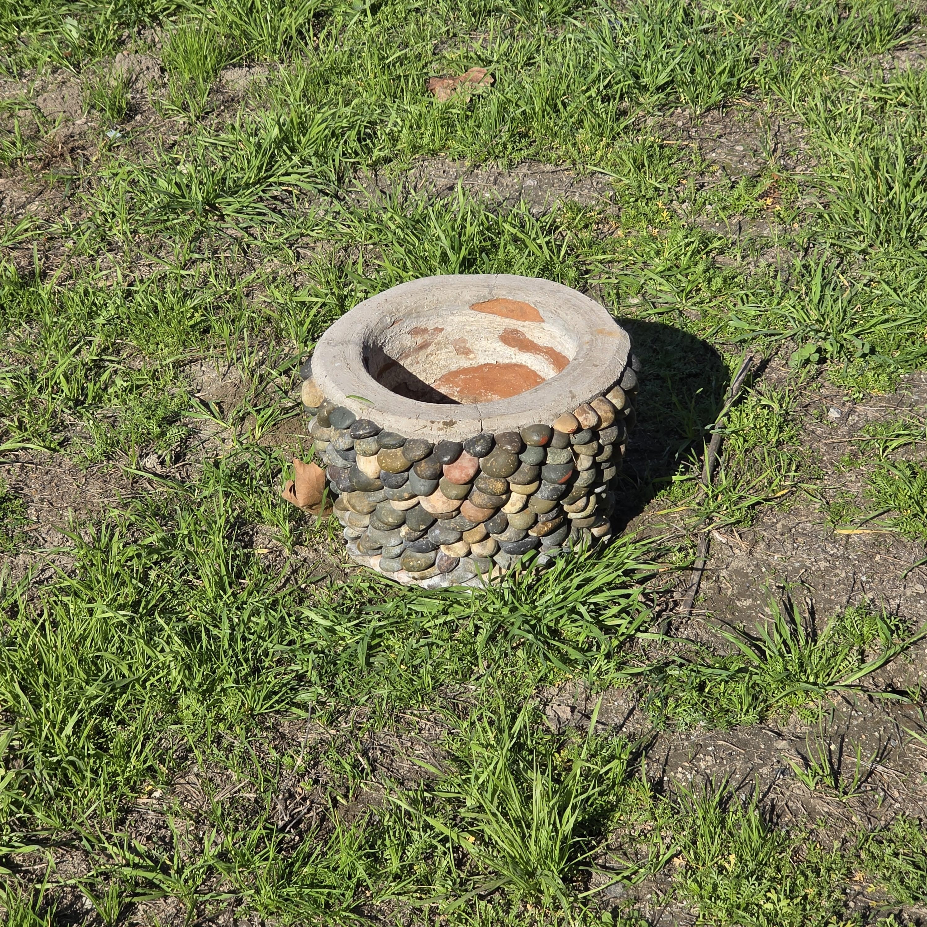 Vintage Hand-Made River Rock Concrete Planter – 13"Dia x 8.75"H - Heavy 43lb.