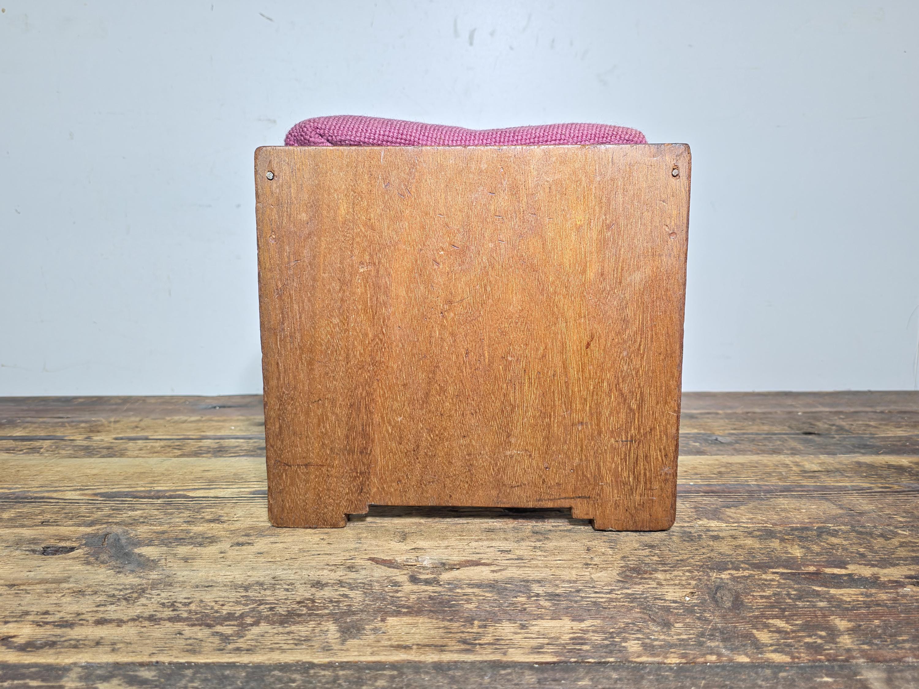 Vintage Mid-Century Wooden Stool / Footstool with Needlepoint Cushion