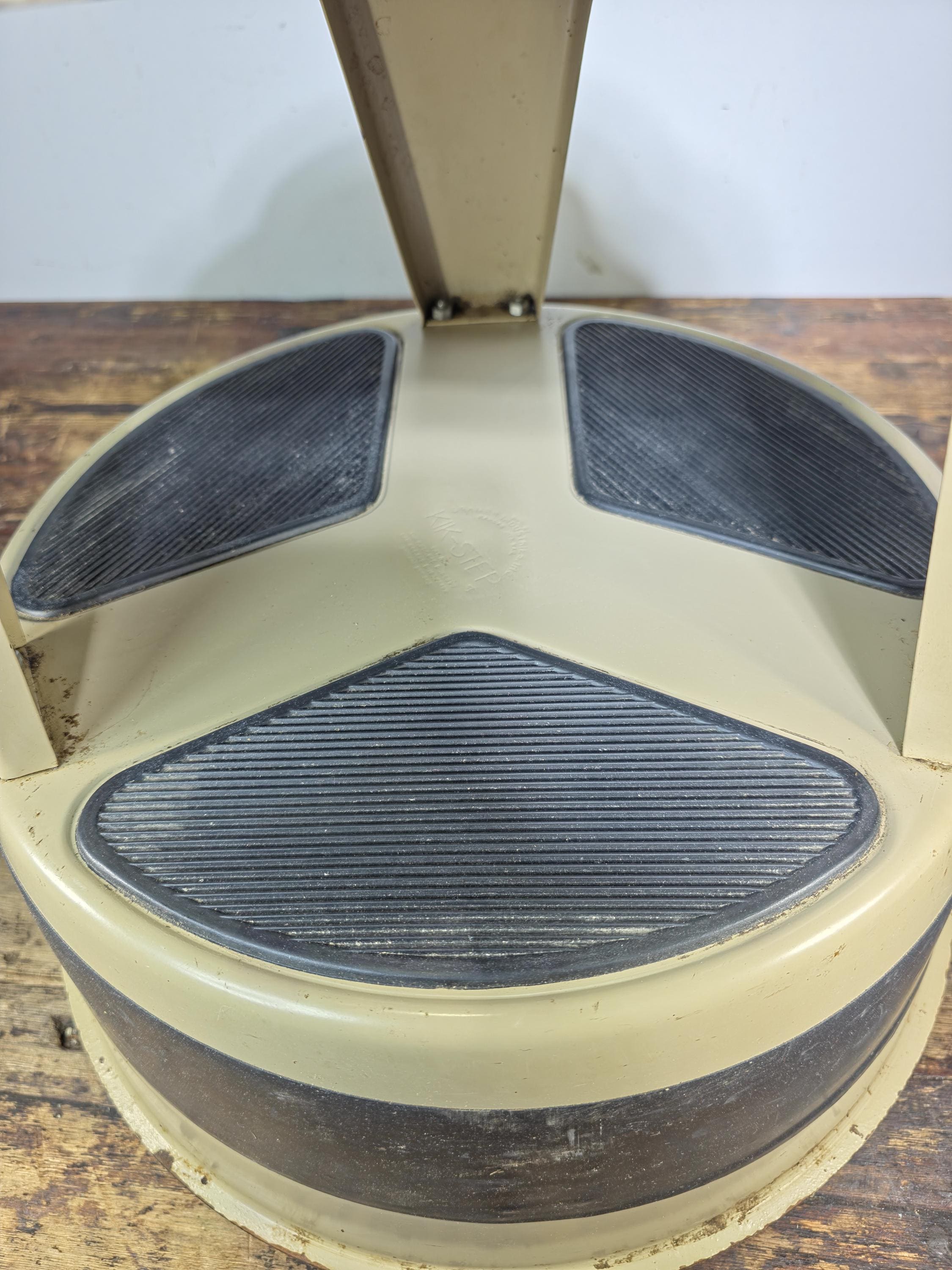Vintage KIK-STEP Rolling Step Stool Beige Black Industrial 1980s USA