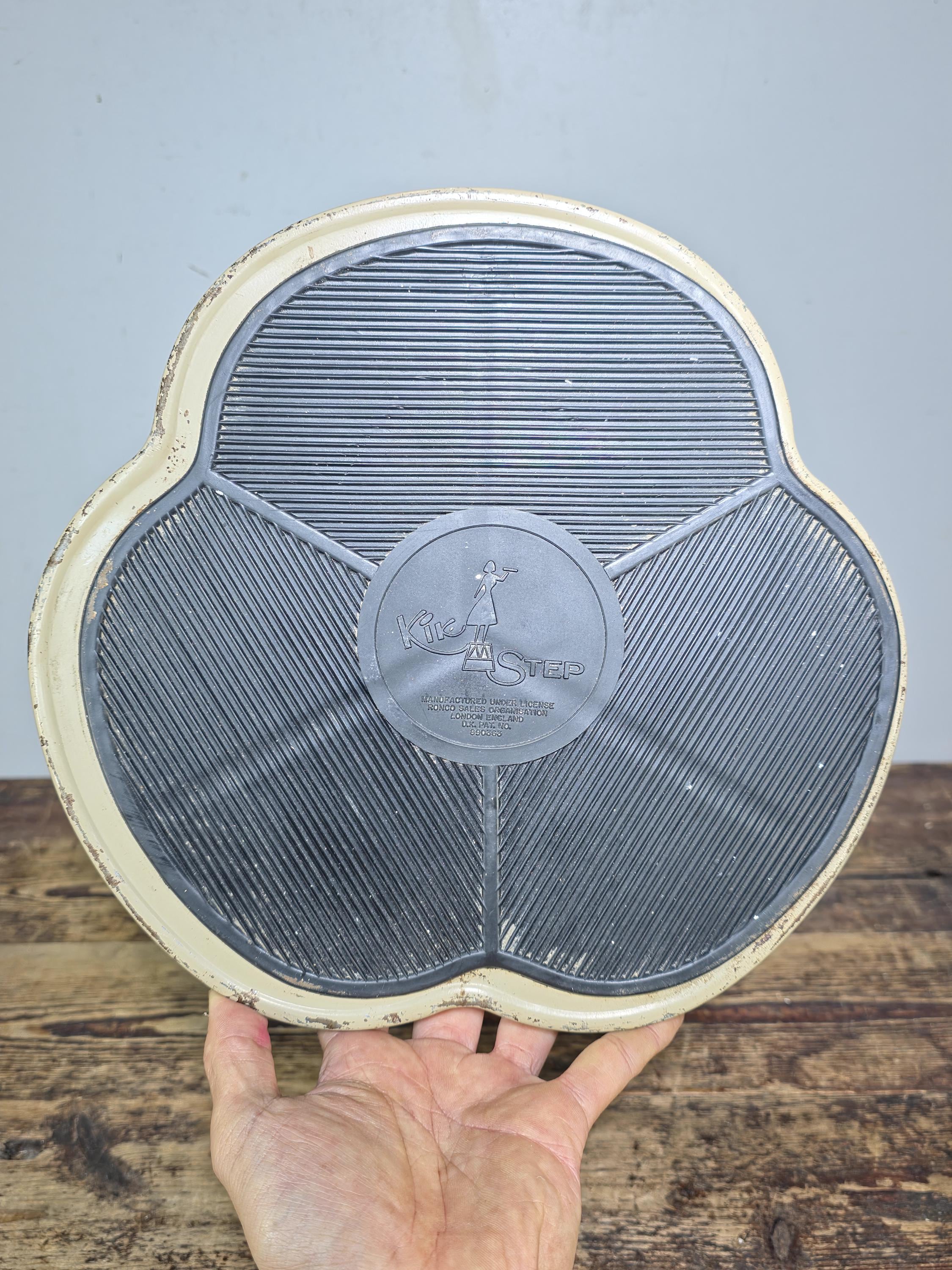 Vintage KIK-STEP Rolling Step Stool Beige Black Industrial 1980s USA