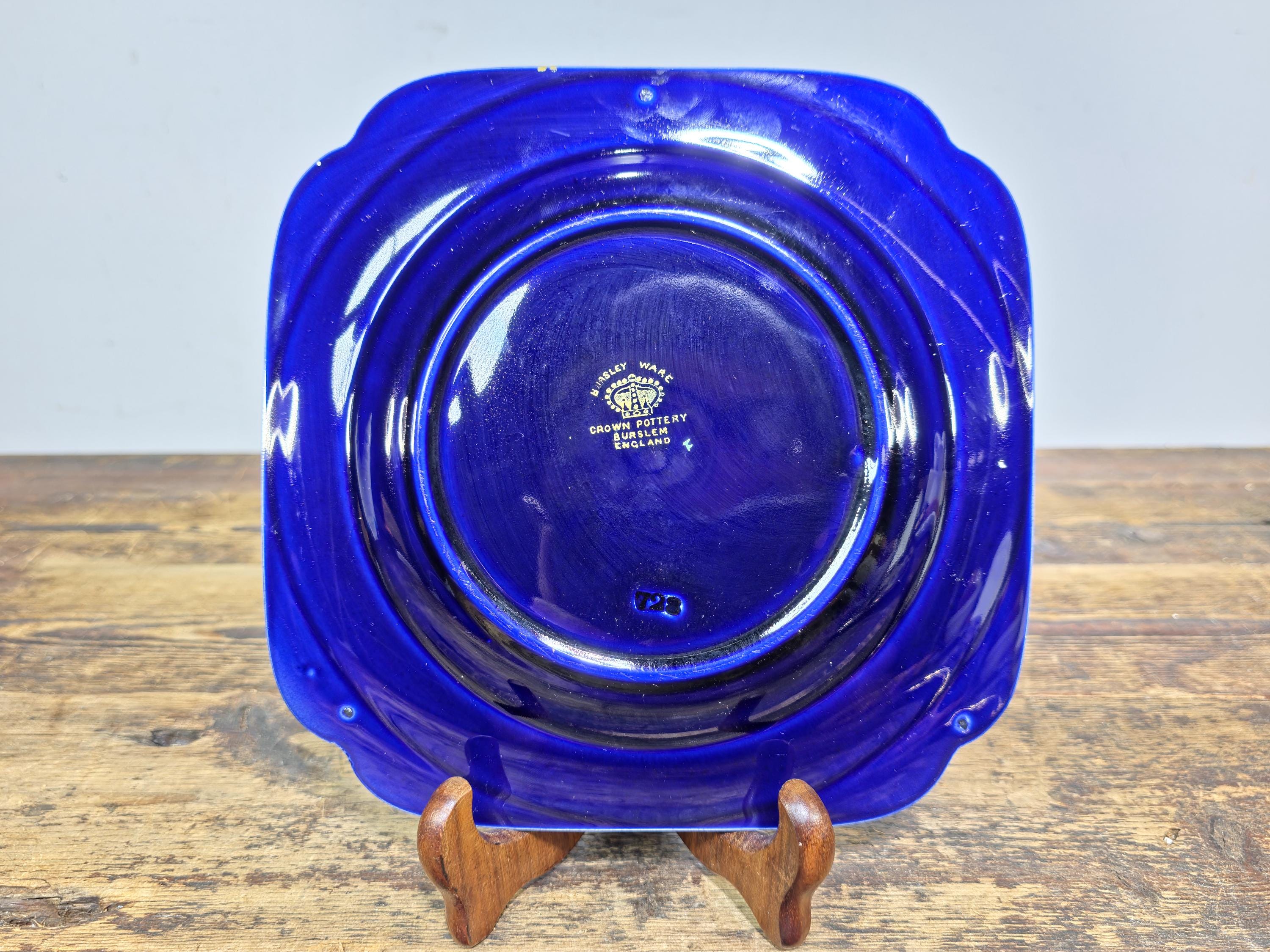 Burleigh Ware Cobalt Blue Gilt Cabinet Plates Set of 3 Crown Pottery England