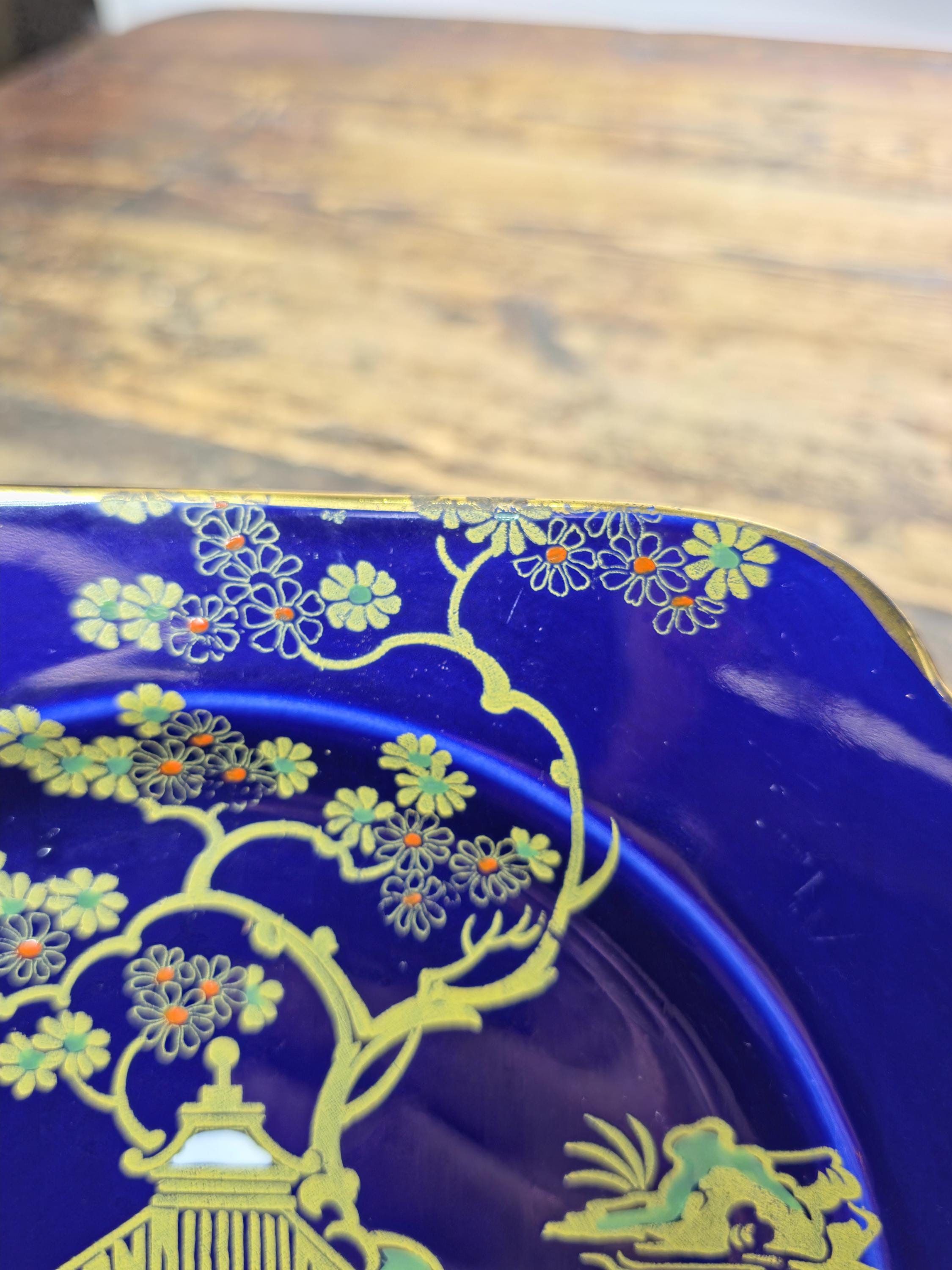 Burleigh Ware Cobalt Blue Gilt Cabinet Plates Set of 3 Crown Pottery England