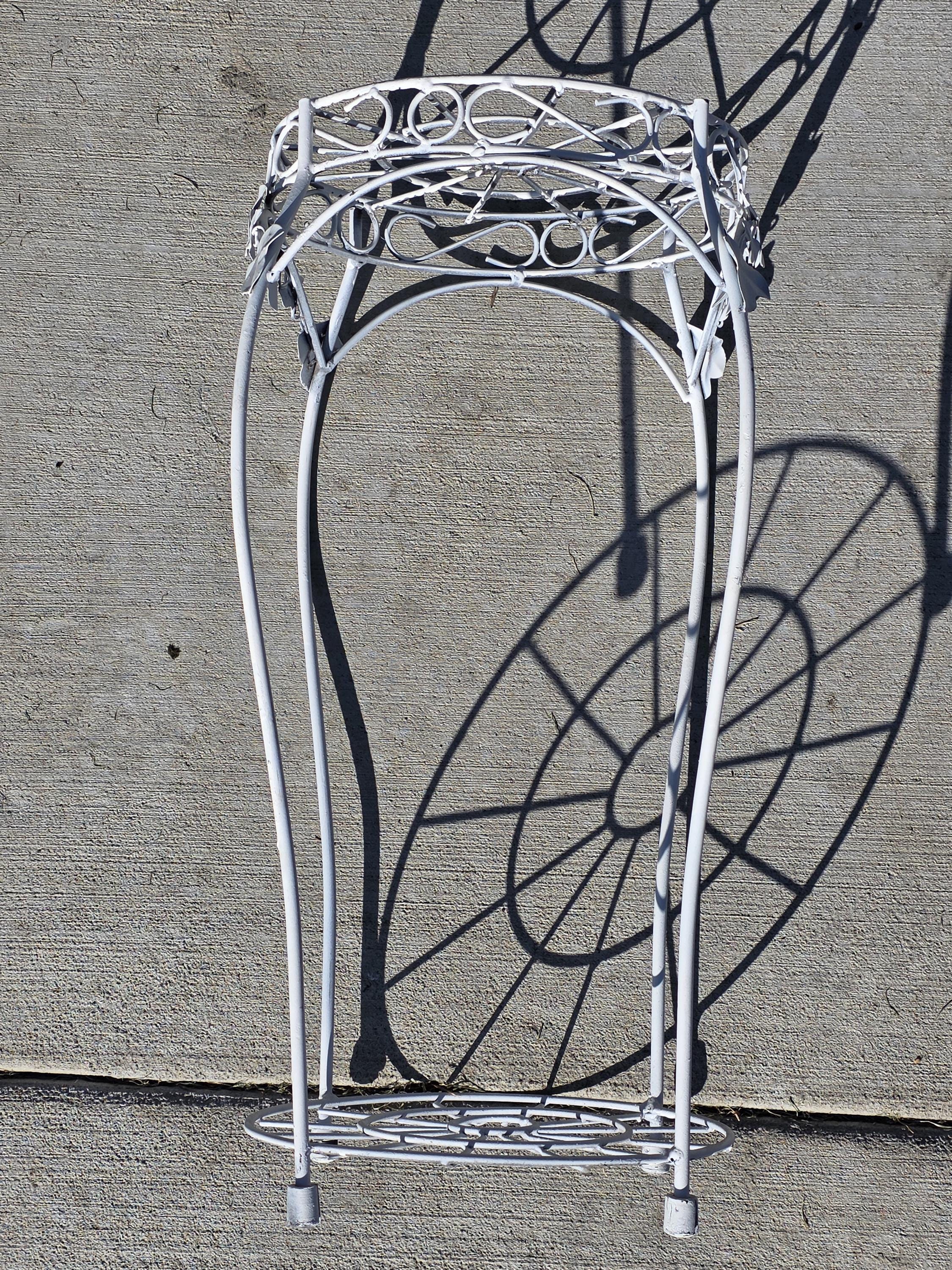 On Hold/ Vintage White Wire Metal Plant Stand with Ivy Accents – 22"H