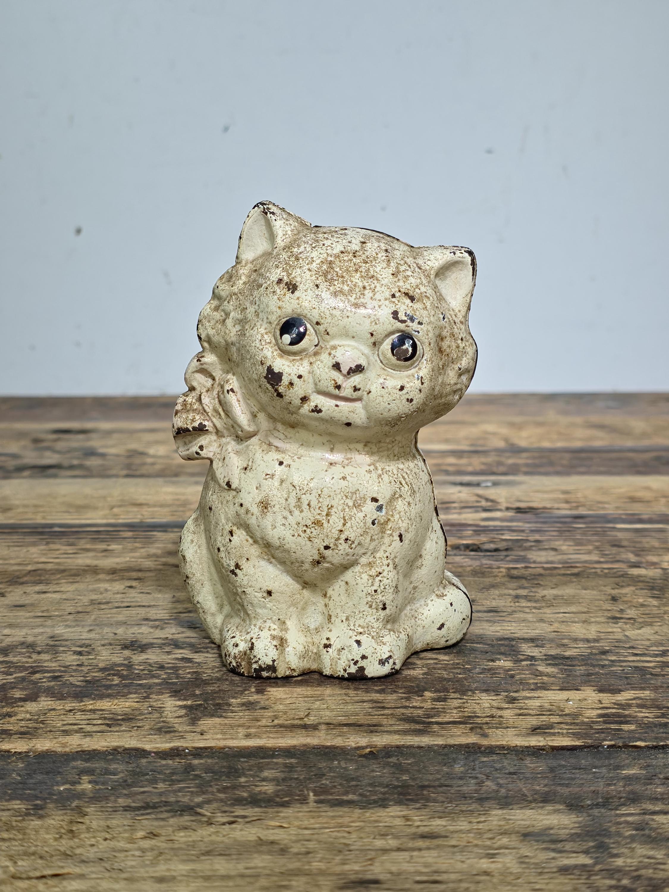 Hubley Cast Iron Cat Coin Bank #820 c.1920s–30s Original Vintage USA