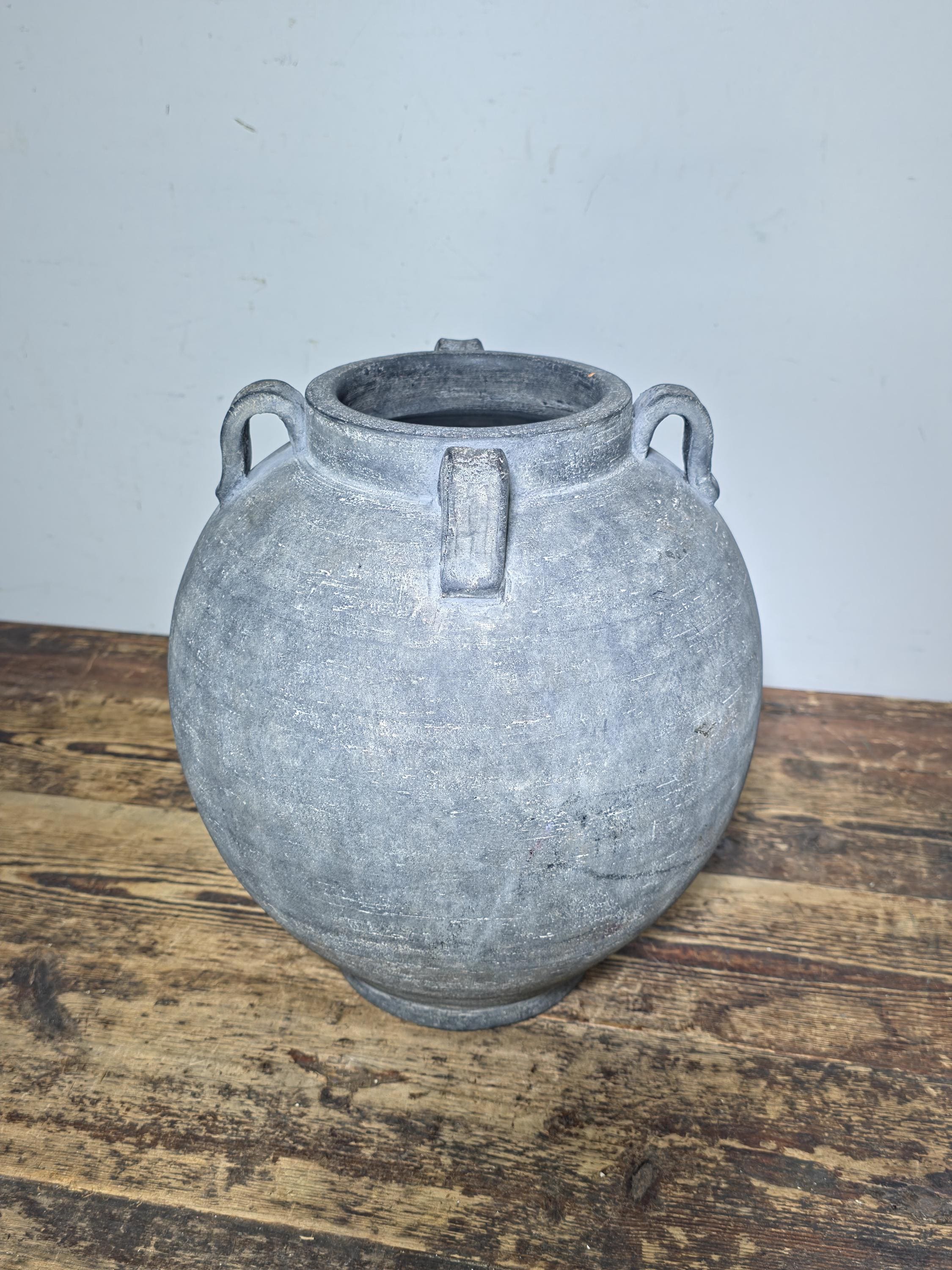 Large 13" Charcoal Terracotta Clay Pot β Amphora Style 4-Handle Garden Planter