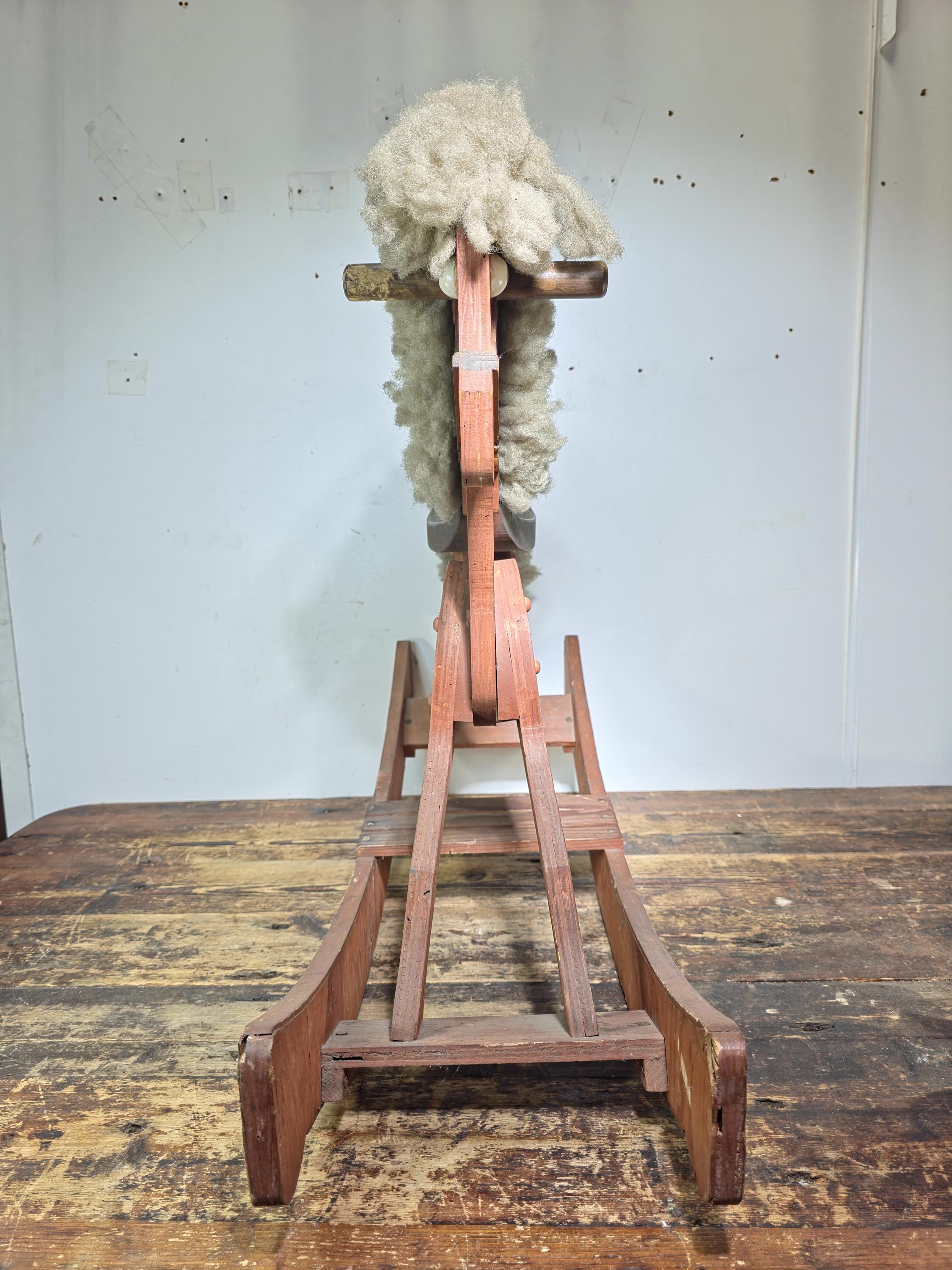 Large Wooden Rocking Horse with Wool Mane – Rustic Farmhouse Decor