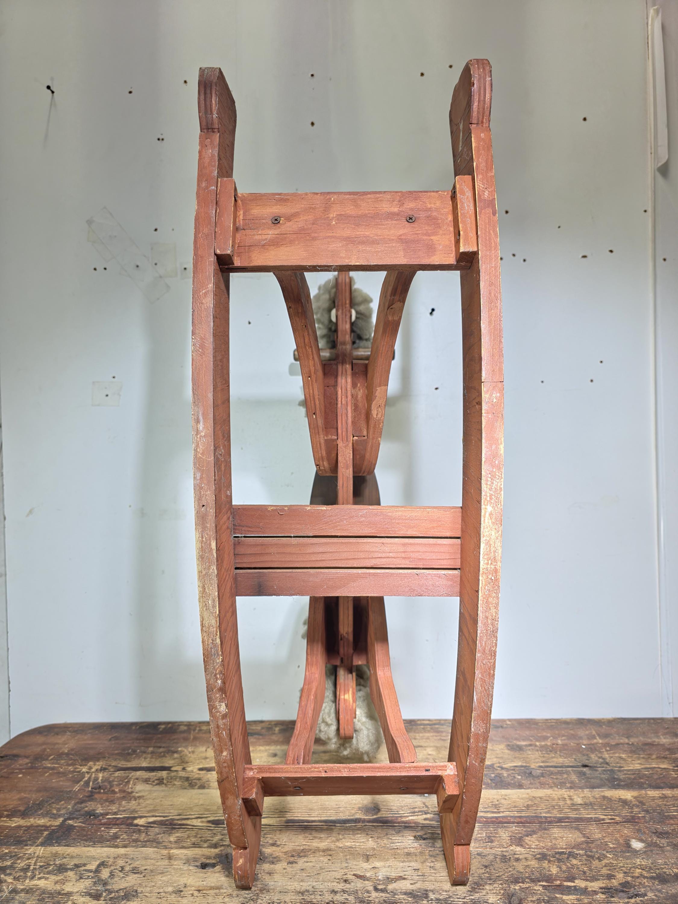 Large Wooden Rocking Horse with Wool Mane – Rustic Farmhouse Decor