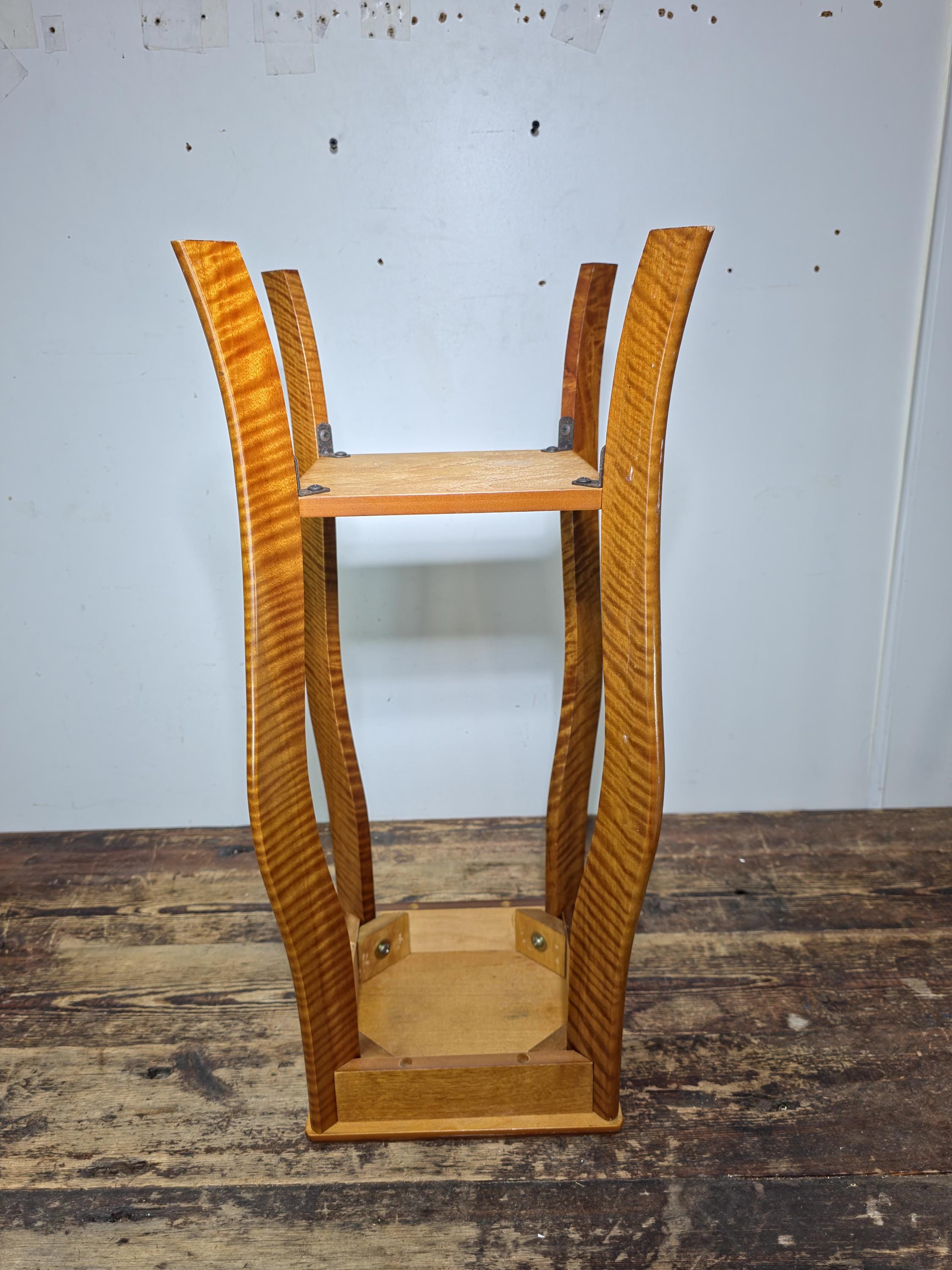 Vintage Mid-Century Style Tiger Maple Finish Pedestal Plant Stand 2-Tier 24.5"