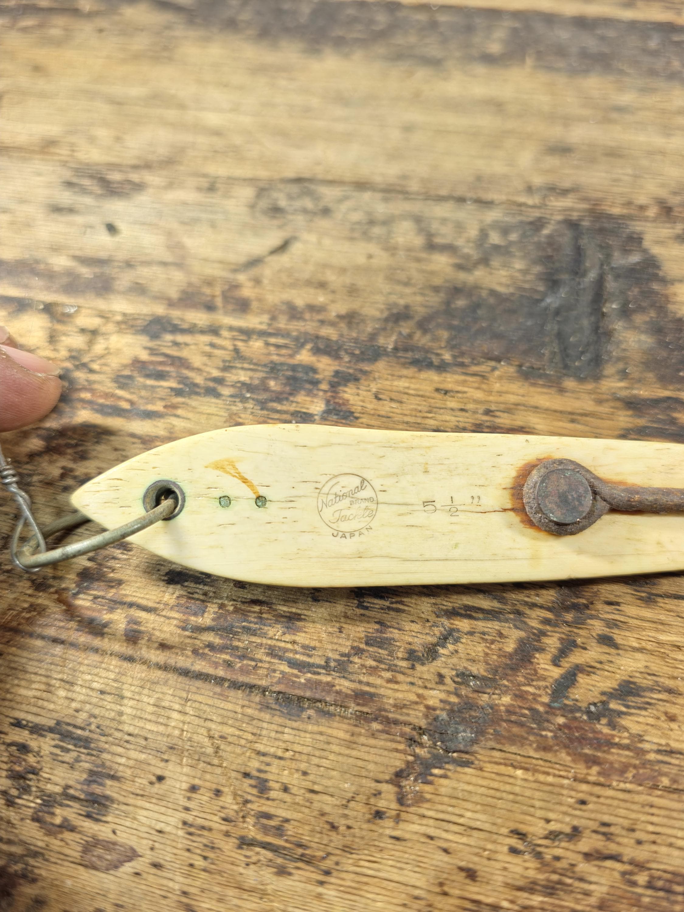 Vintage National Brand Tackle Japan Bone Tuna Jig 6" — Wooden Fishing Lure