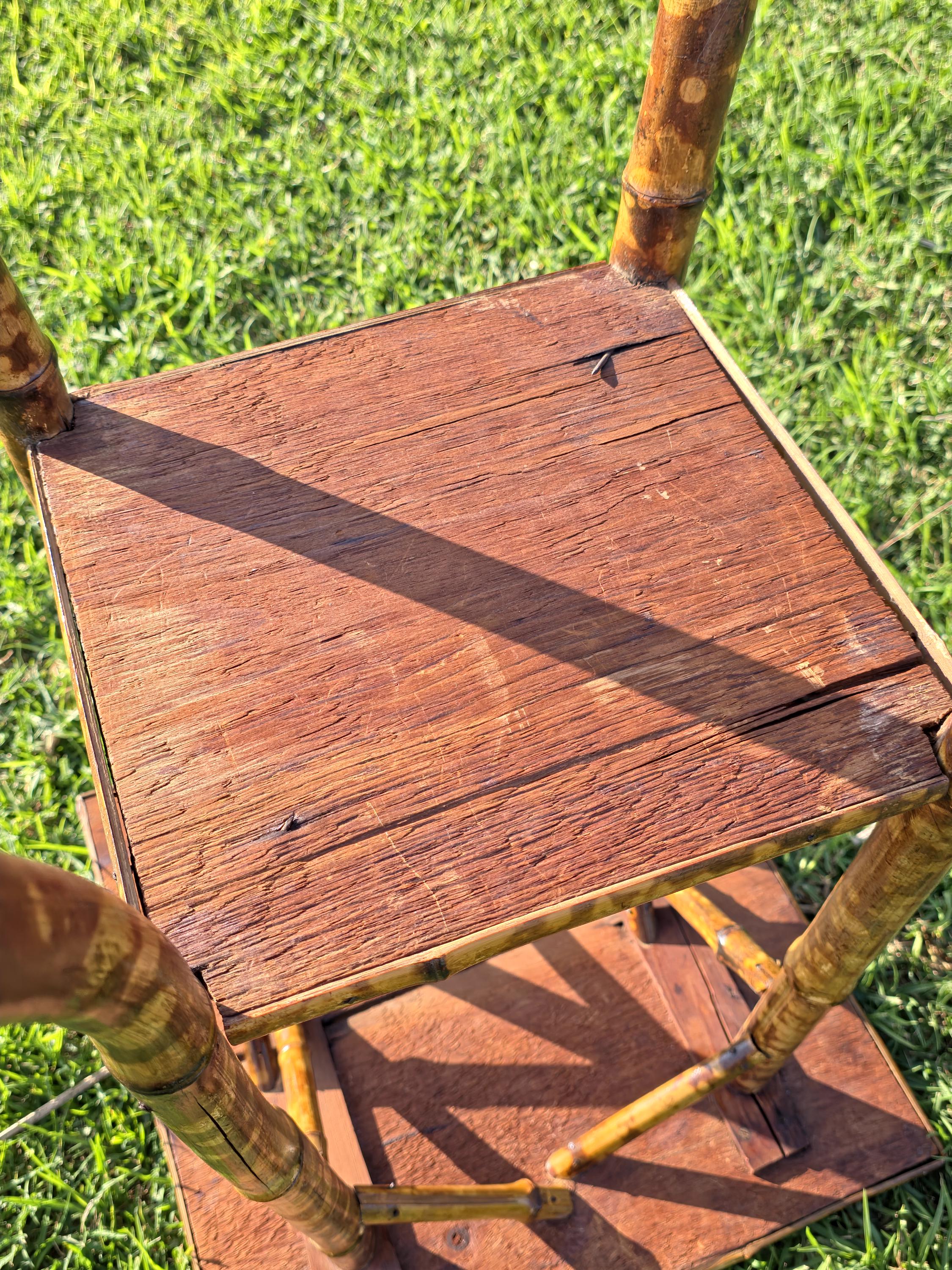 Rare Antique Chinoiserie Bamboo Table | Hand-Painted Lacquer Panels, c.1900