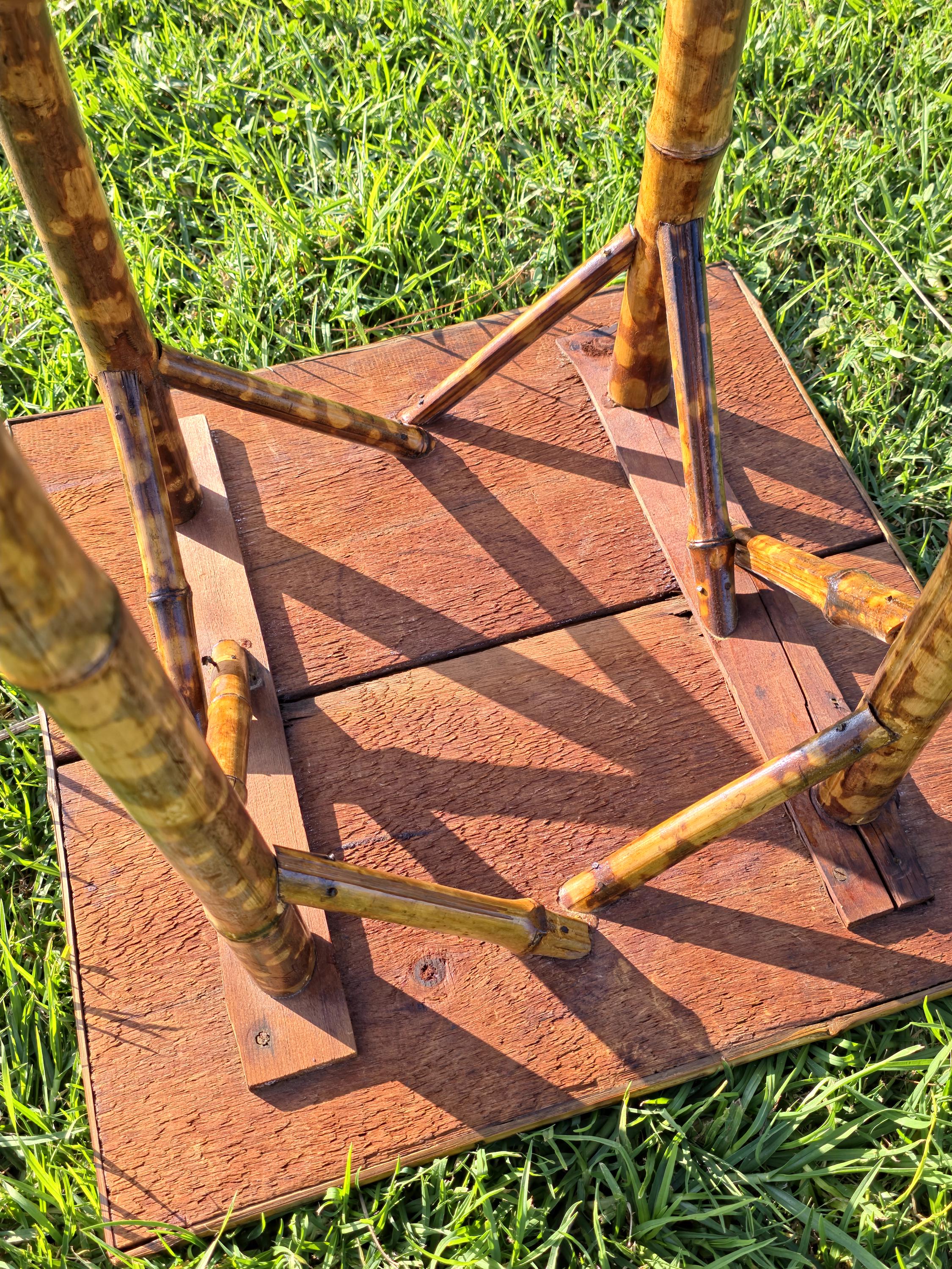 Rare Antique Chinoiserie Bamboo Table | Hand-Painted Lacquer Panels, c.1900