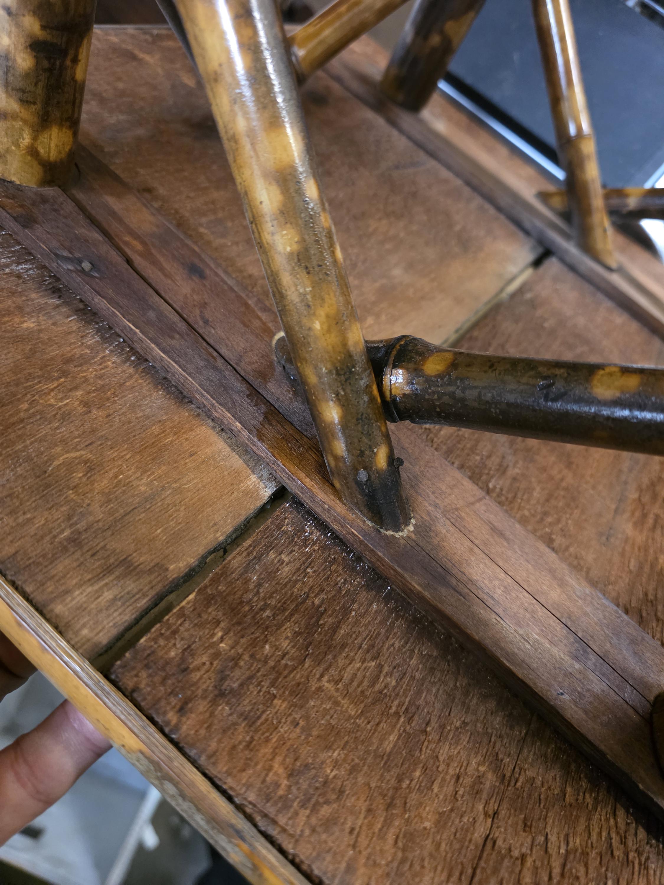 Rare Antique Chinoiserie Bamboo Table | Hand-Painted Lacquer Panels, c.1900