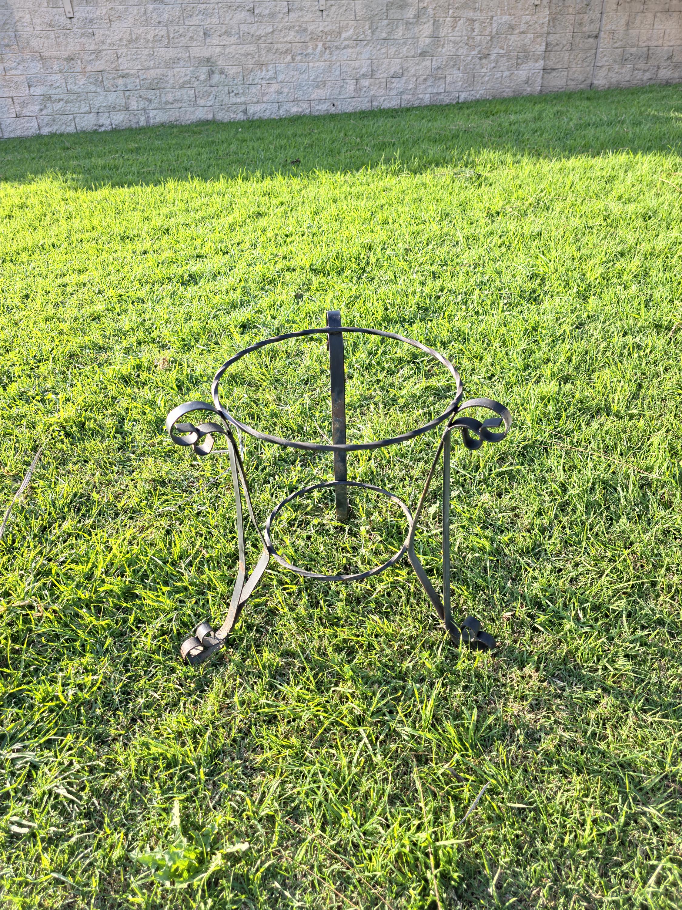 Vintage Spanish Revival Plant Stand 19" Mid-Century Twisted Iron Planter Holder