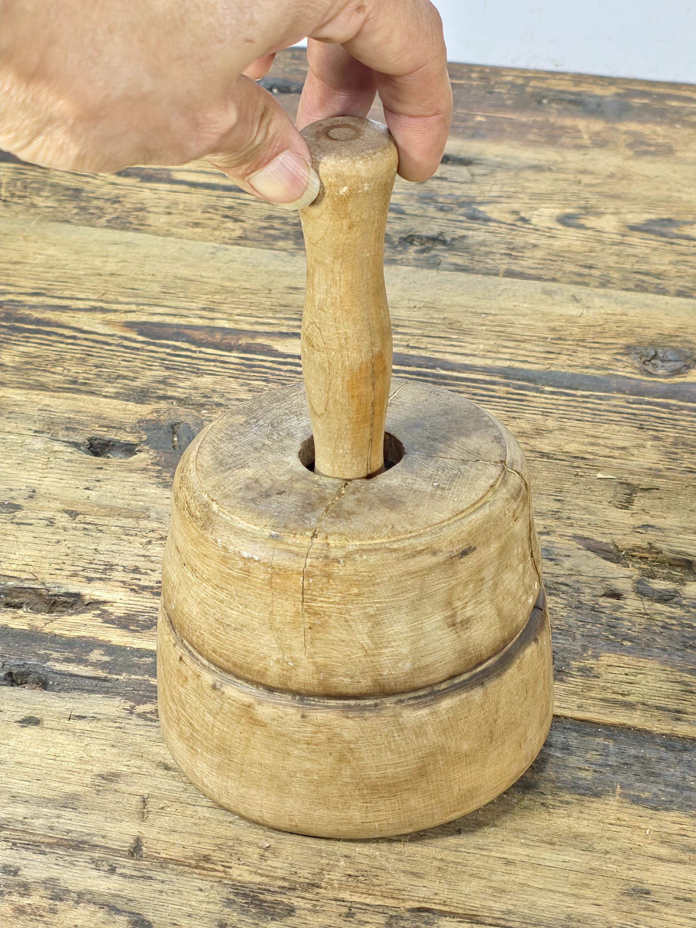 Antique Primitive Wooden Butter Mold | Hand-Carved Floral Design