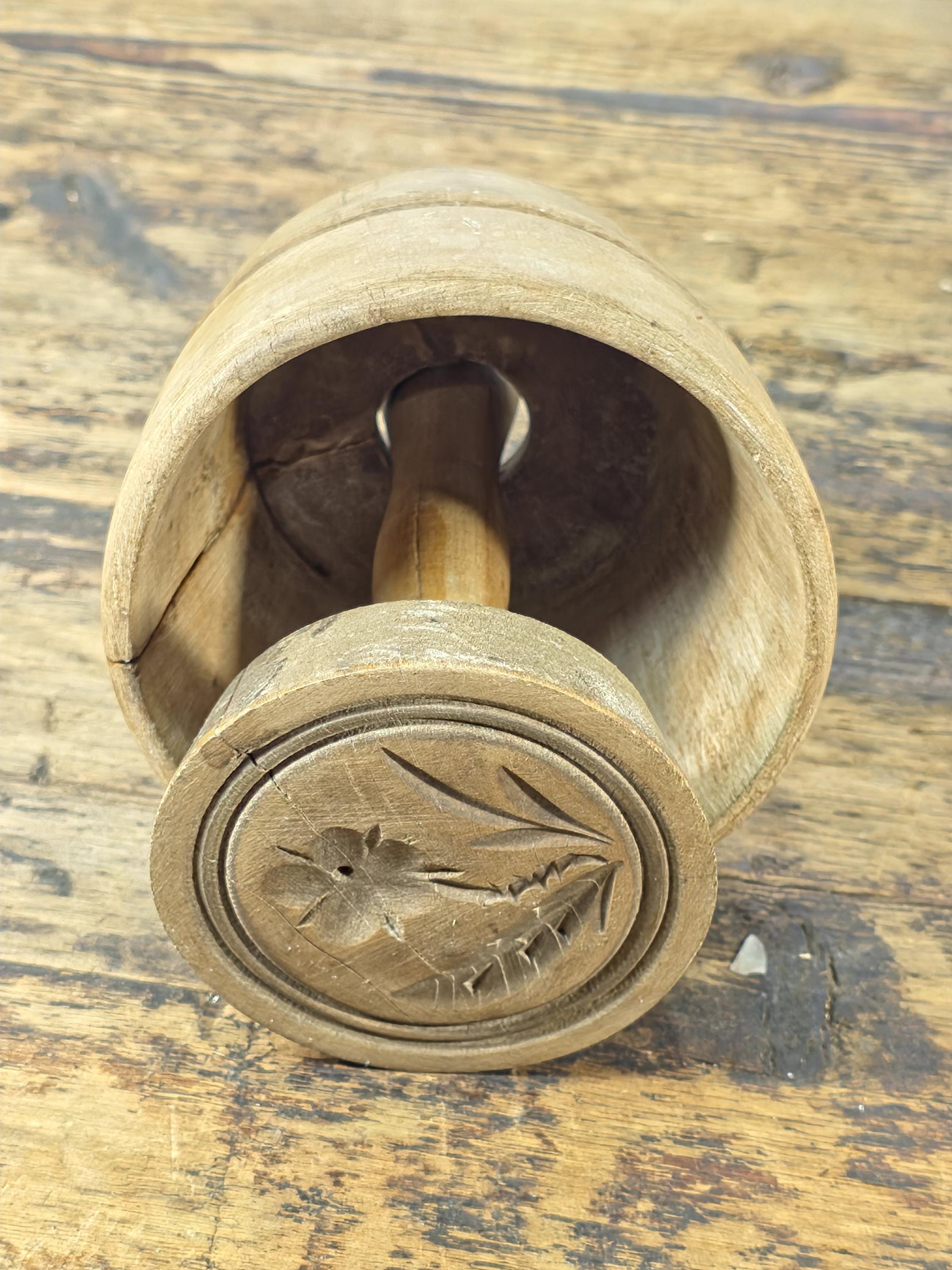 Antique Primitive Wooden Butter Mold | Hand-Carved Floral Design