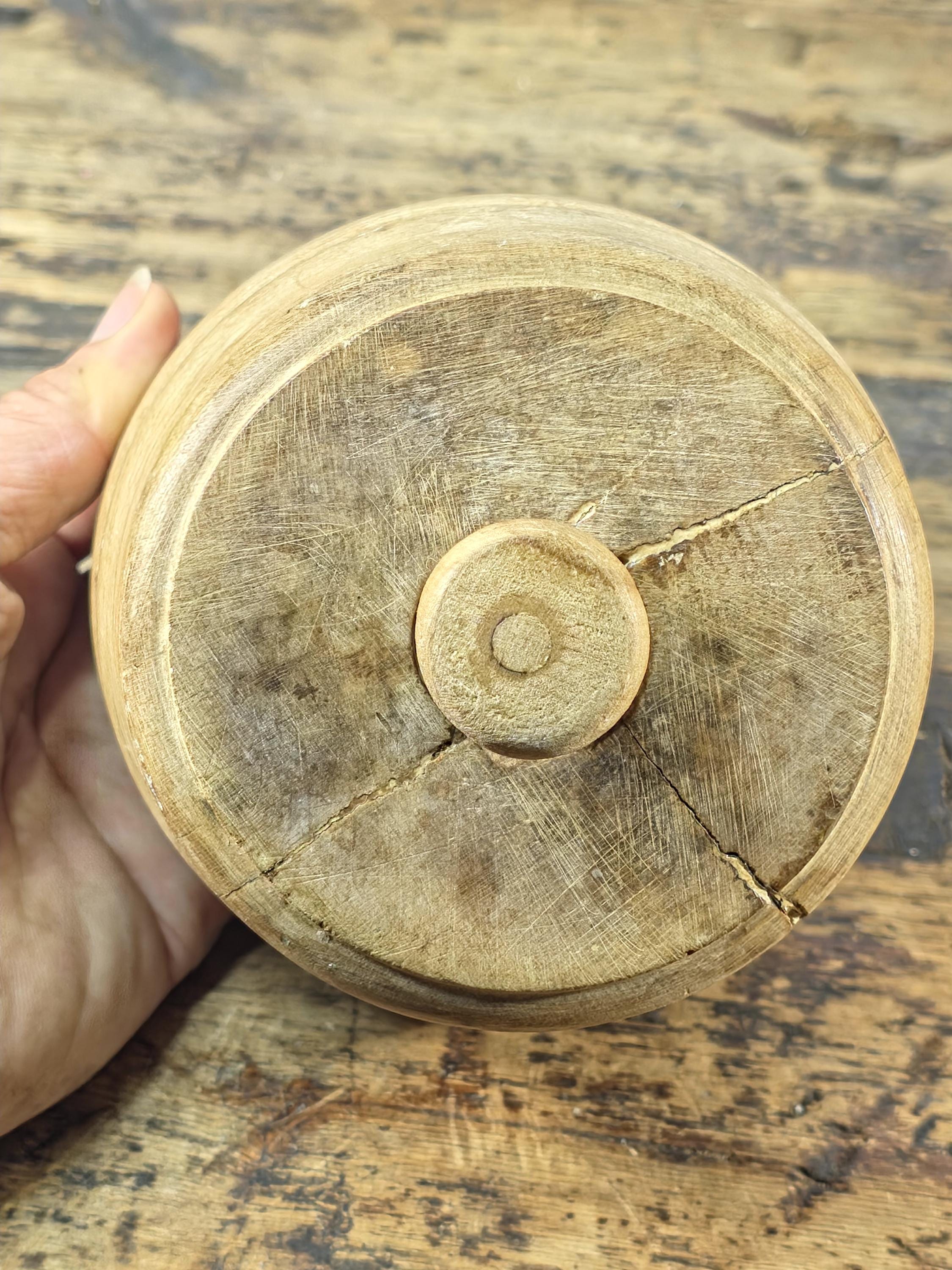 Antique Primitive Wooden Butter Mold | Hand-Carved Floral Design