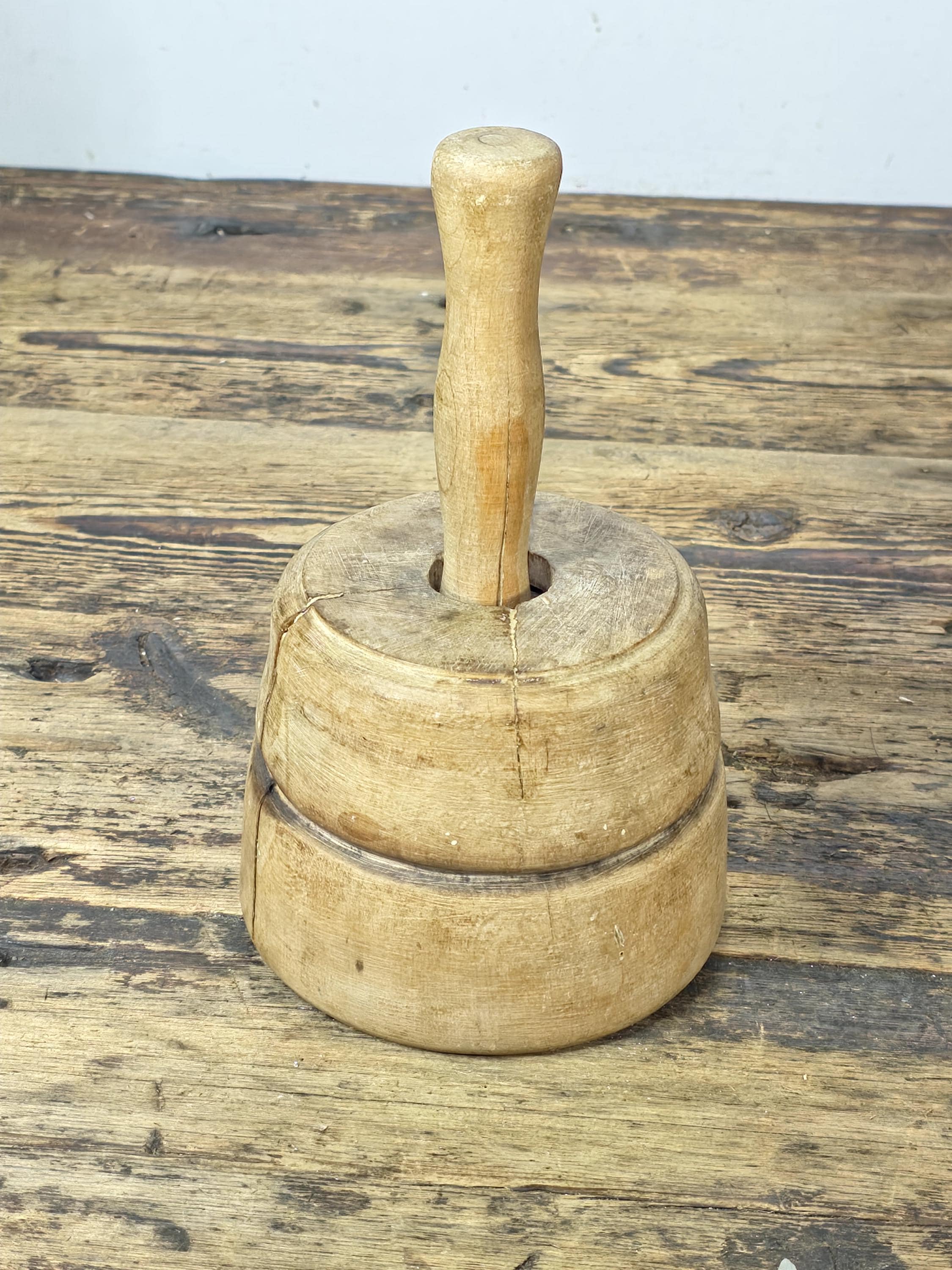 Antique Primitive Wooden Butter Mold | Hand-Carved Floral Design