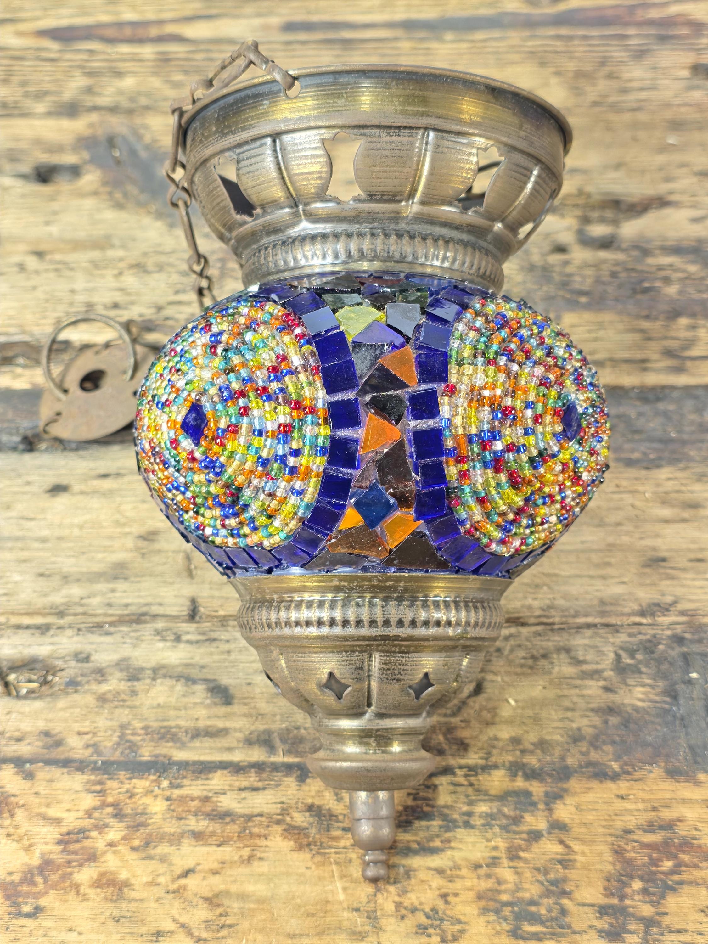 Exotic Turkish Style Mosaic Glass Hanging Lantern | Colorful Boho Vibe