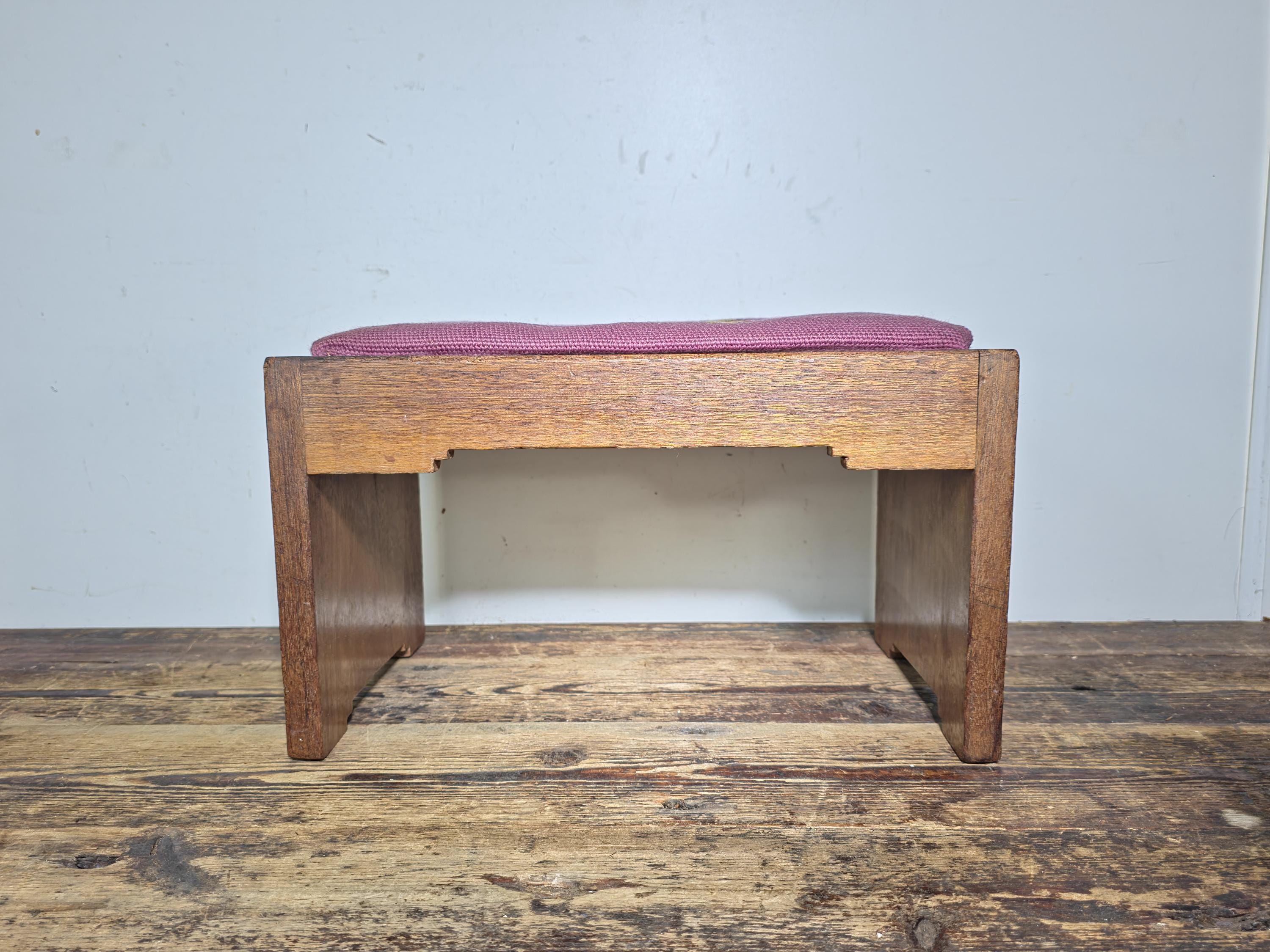Vintage Mid-Century Wooden Stool / Footstool with Needlepoint Cushion