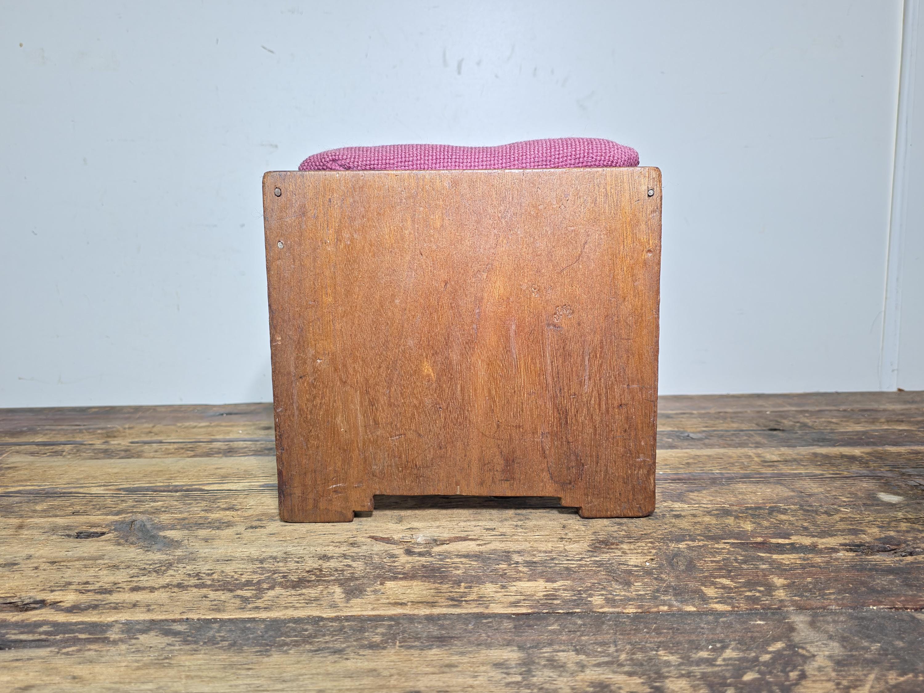 Vintage Mid-Century Wooden Stool / Footstool with Needlepoint Cushion