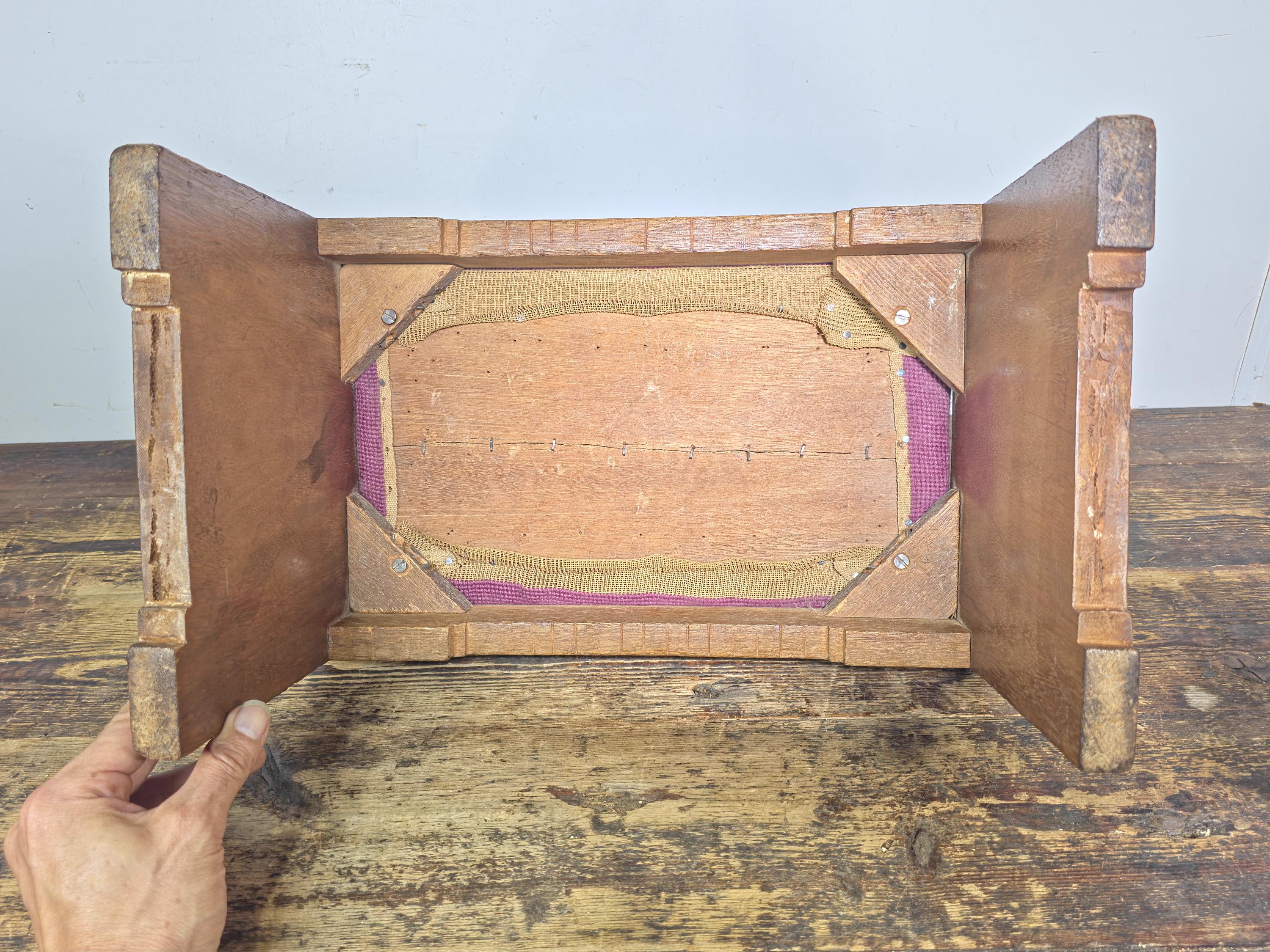 Vintage Mid-Century Wooden Stool / Footstool with Needlepoint Cushion