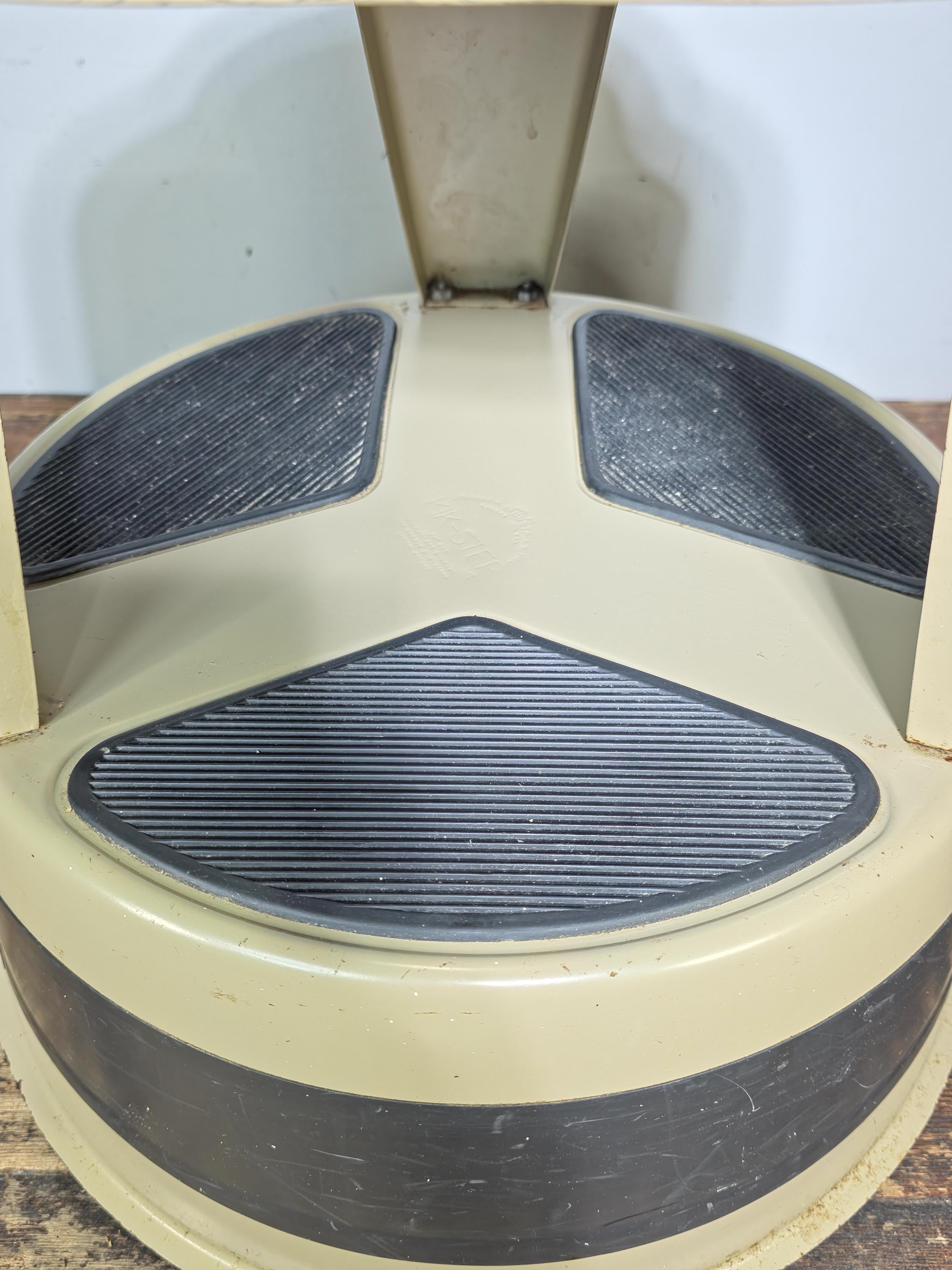 Vintage KIK-STEP Rolling Step Stool Beige Black Industrial 1980s USA